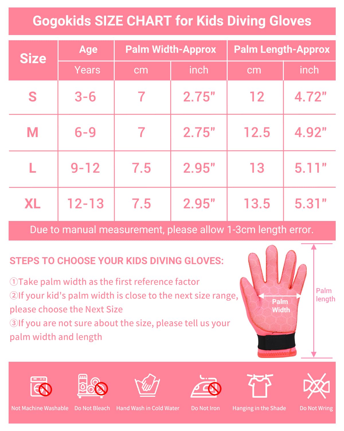 Gogokids Enfant Gants de Plongée en Néoprène 3MM Anti-Dérapant Thermique pour Fille Garçon Snorkeling Natation 3-13 Ans
