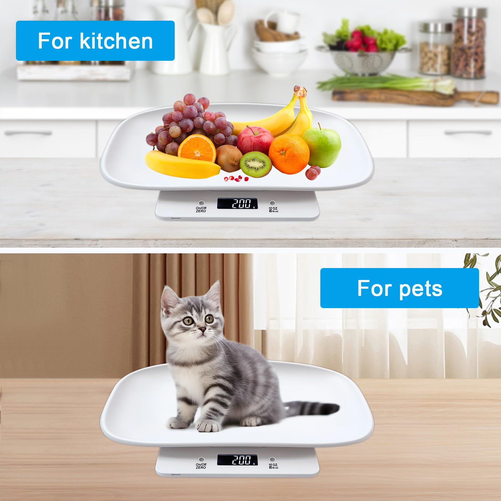 Báscula digital para mascotas, escala de 15 kg (± 1 gramo), báscula para animales pequeños, mini báscula con pantalla LCD, báscula digital para bebés, báscula electrónica de cocina, para gatitos,