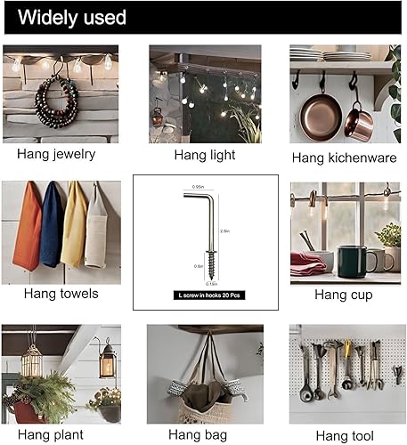 Miniatura 2 de Ganchos de tornillo de 2 pulgadas 1 forma de L ganchos de 7 formas de tornillos plateados (paquete de 20)