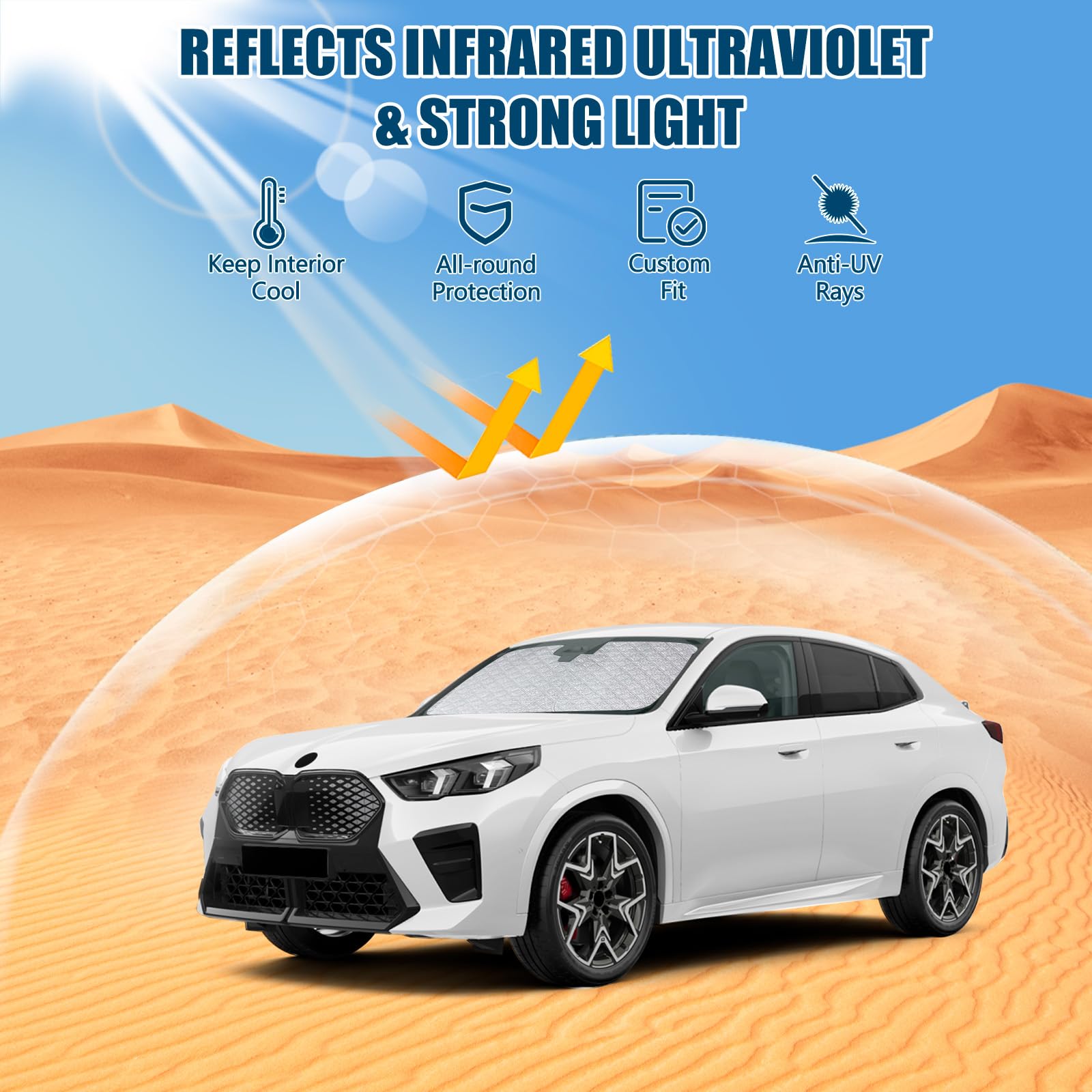 Copertura del Parabrezza Dell'auto Sostituzione per BMW X2 F39/U10 2018-2026, Parasole per Parabrezza per Auto all'interno Pieghevole, Protezione Antipolvere Riflettente UV