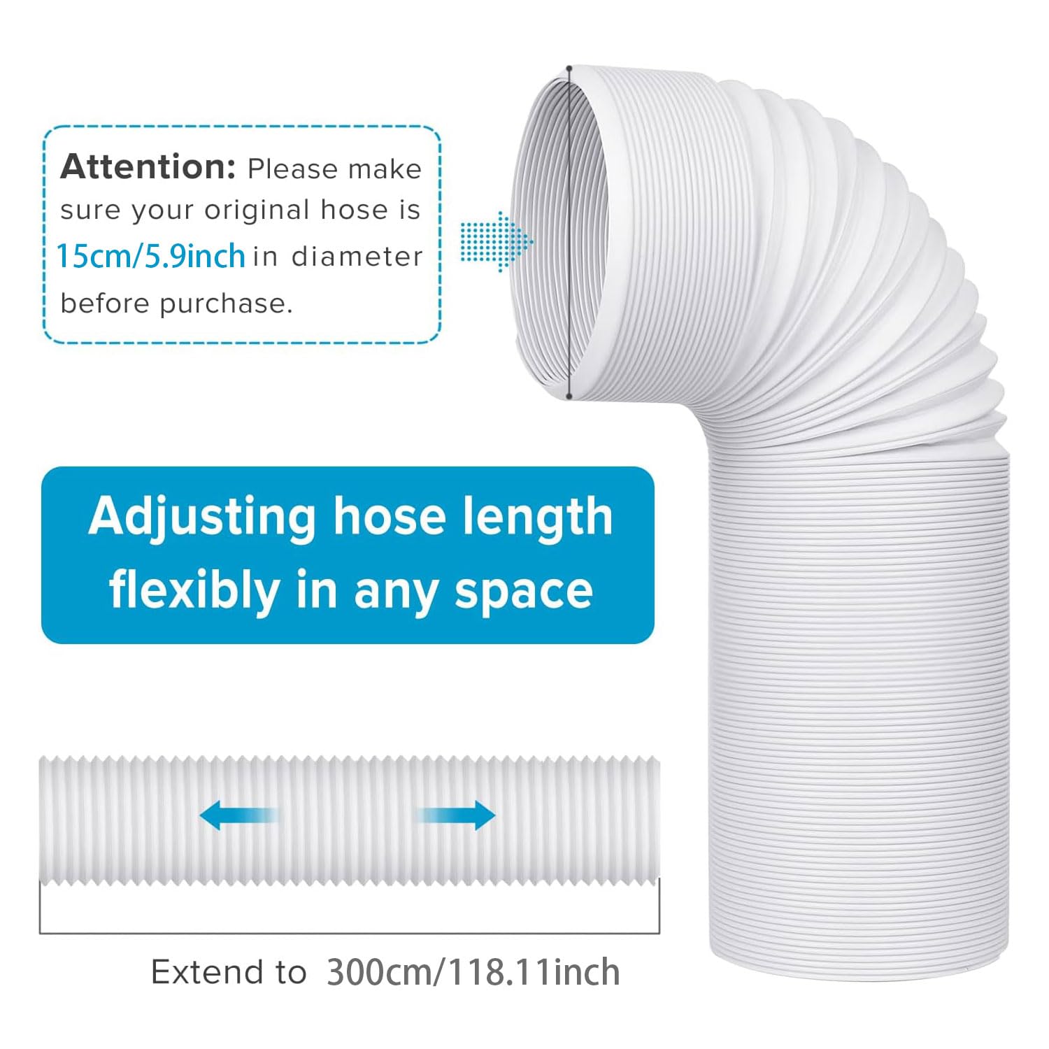 3M Tubo Scarico Climatizzatore Portatile,Estensibile Mobile Aria Condizionata Tubo,Diametro 150 mm,Flessibile In Pvc,Per Impianti Di Climatizzazione,Asciugatrici E Cappe Aspiranti
