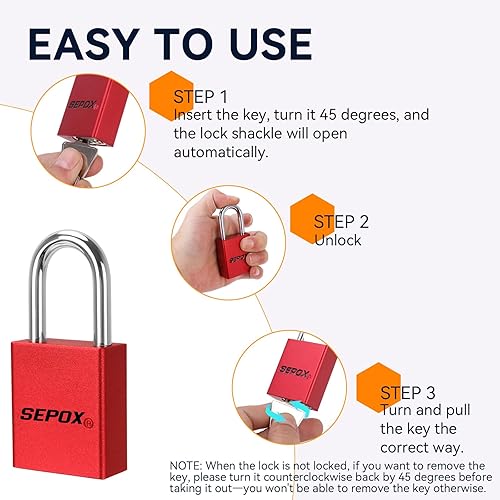 Miniatura 7 de SEPOX® Ultra-Durable Anti-Rust Outdoor Padlock - Red Aluminum 38mm 1-1/2" with Long Shackle & 3 Big Keys Ideal for Gate, Storage, Locker, Fence &