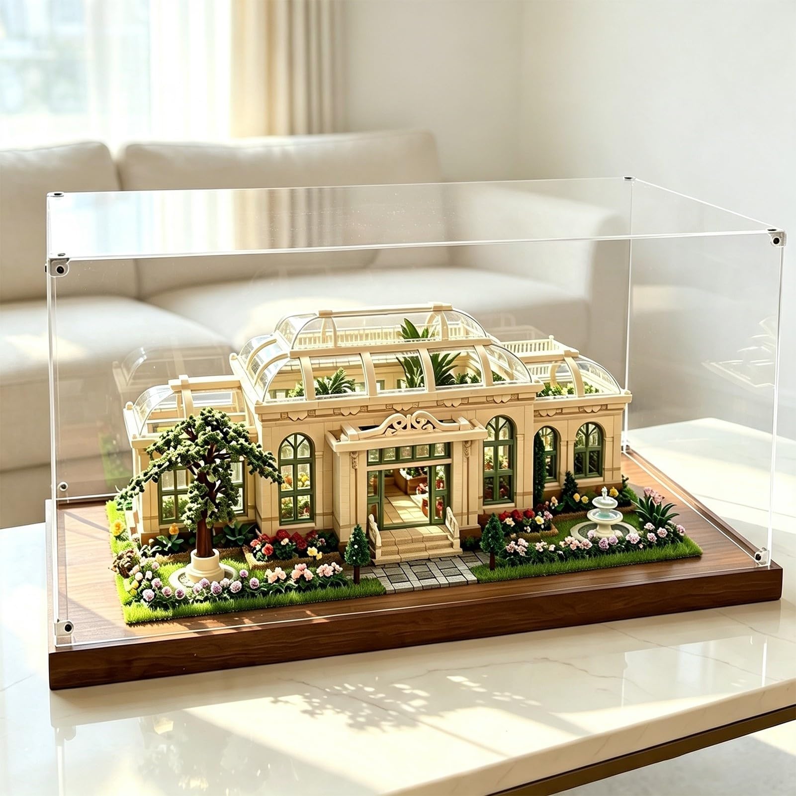Teca Plexiglass Vetrina per Miniature Diorama, Base in Legno, Vetrina | Scatola da Appoggio in Acrilico con Base in Legno, Organizer Lungo 15 30 35 45 50 55 60 70 80 cm, Mobile per Opere D'arte