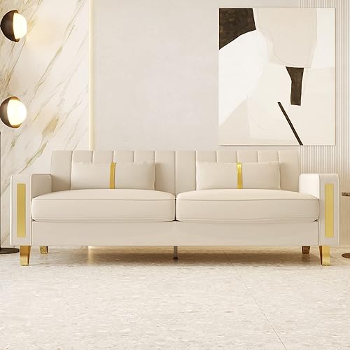 Miniatura 1 de DANGDAI - Sofá moderno de terciopelo de 85.63 pulgadas con patas de metal dorado, tapizado, de mediados de siglo, moderno, cómodo, de 3 plazas con