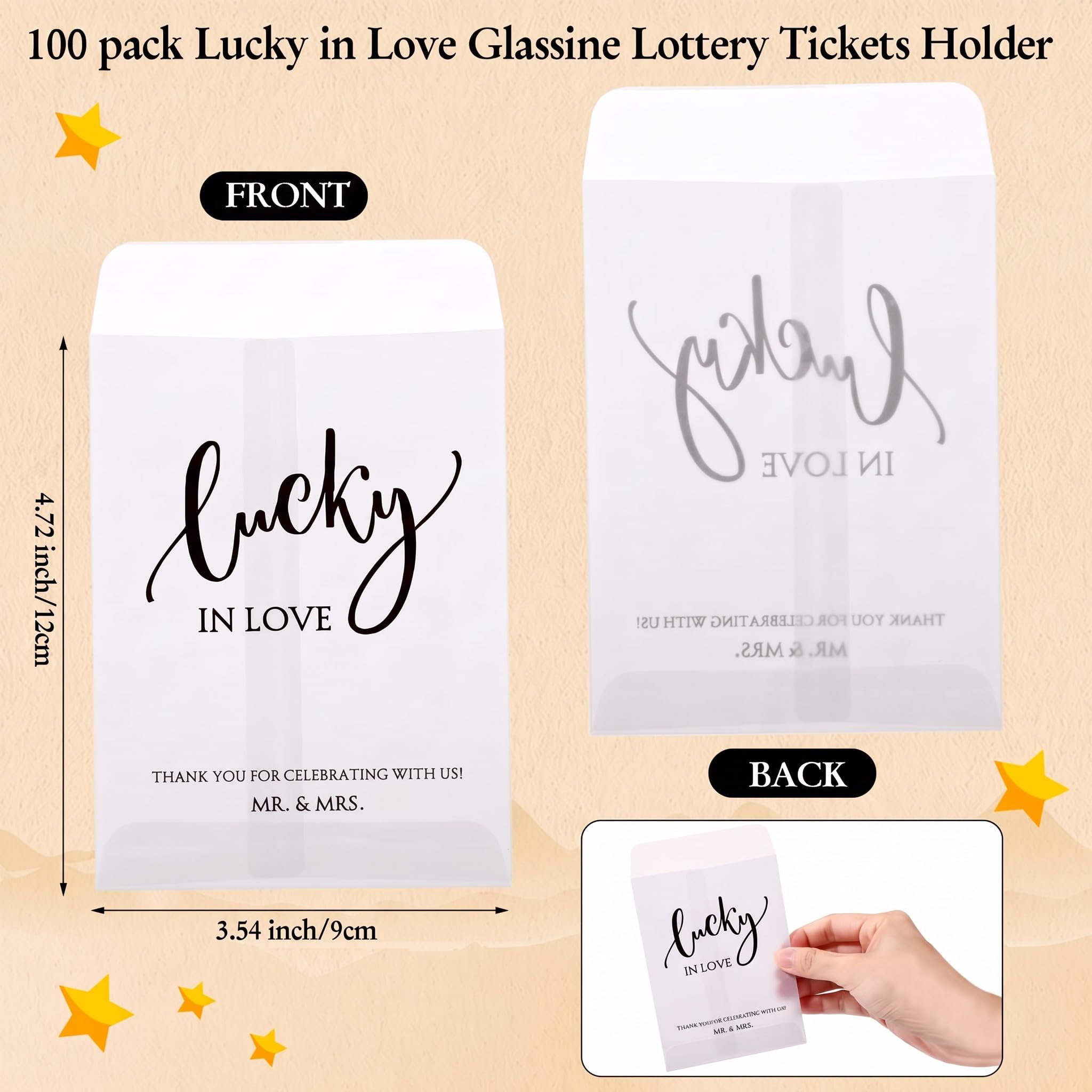 MotiMind Paquete de 100 sobres de cristal para invitados con mensaje de agradecimiento para despedidas de soltera, 100 unidades