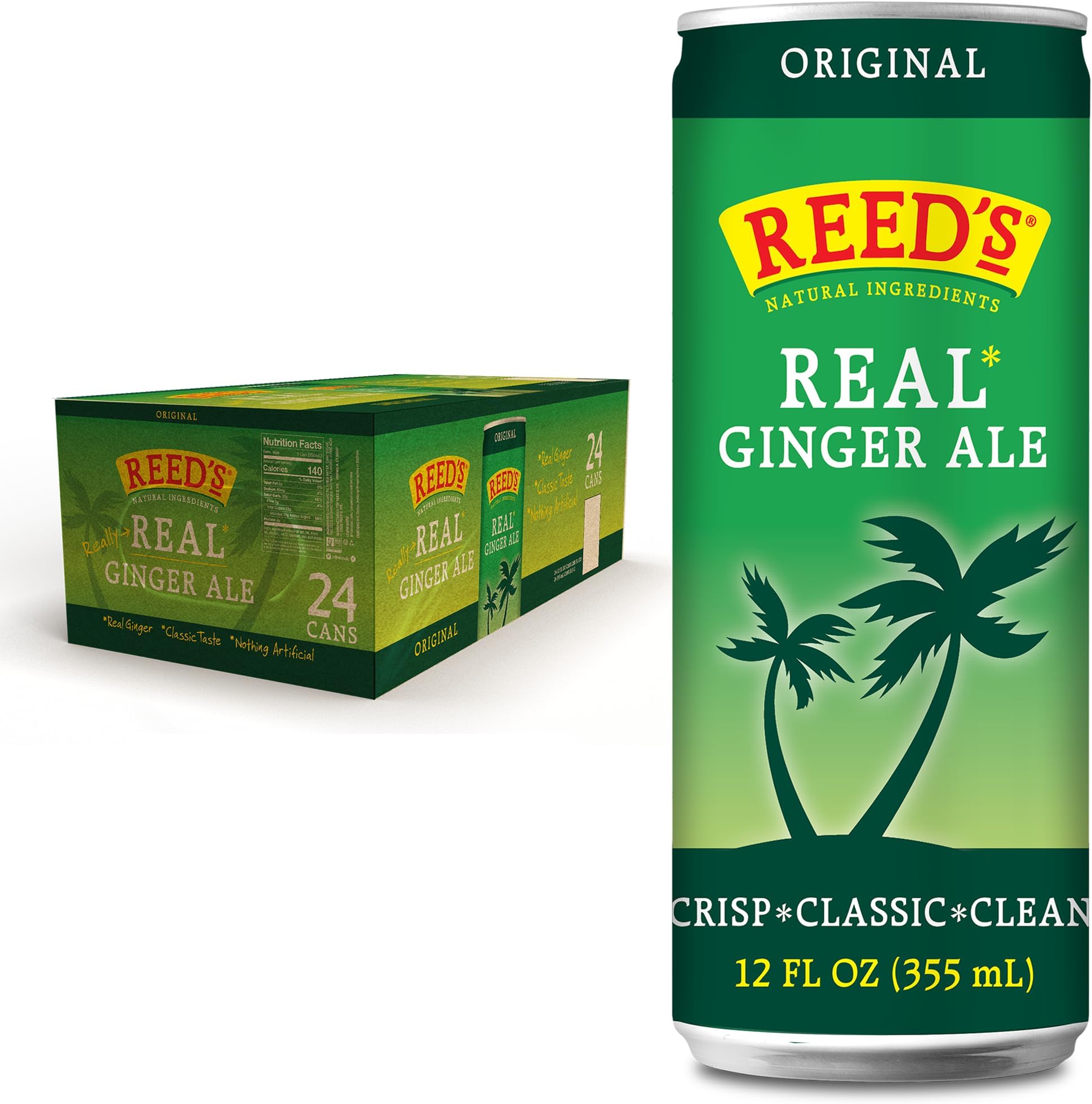 Reed's Real Ginger Ale - Made with Pressed Organic Ginger - Crisp, Classic Taste - 12oz Slim Cans, 24 Pack