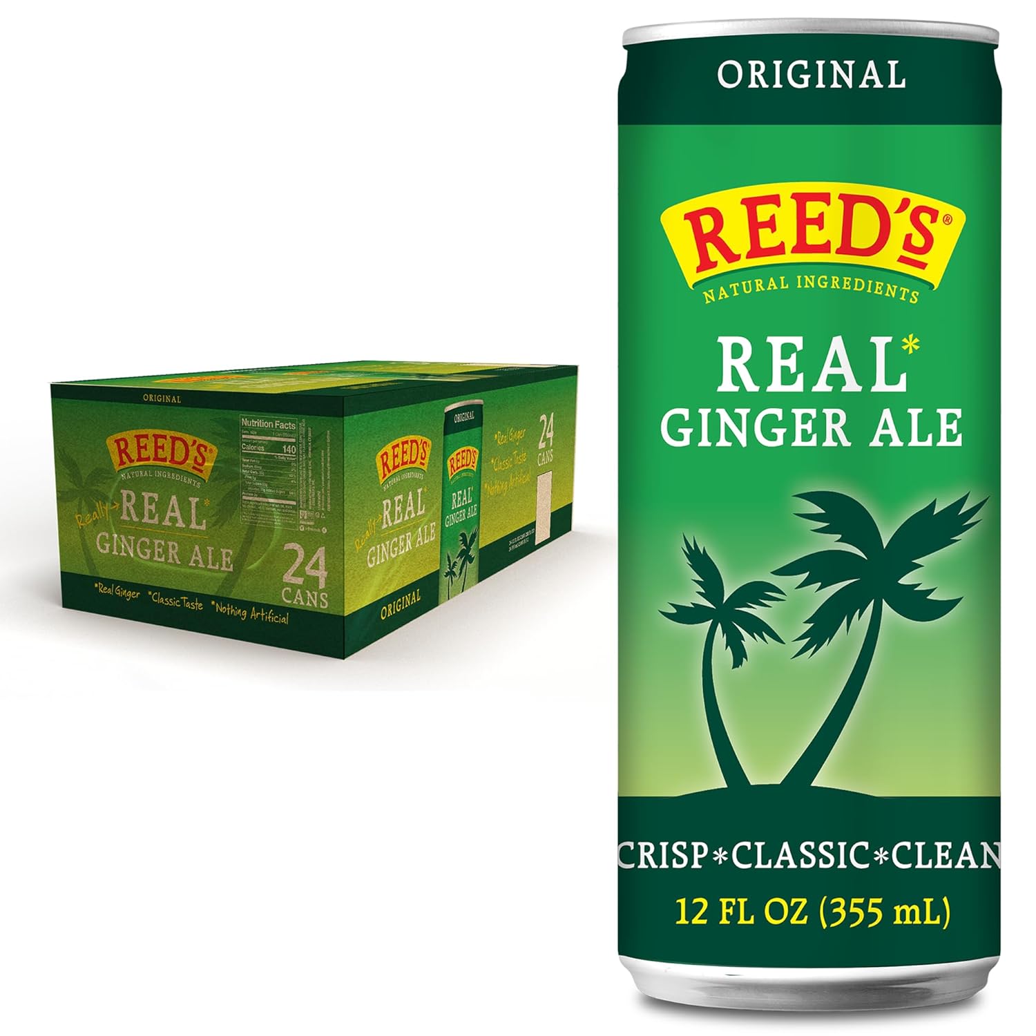 Reed's Real Ginger Ale with Pressed Organic Ginger - Crisp Classic Taste, 12oz Slim Cans, 24 Pack All-Natural Soda