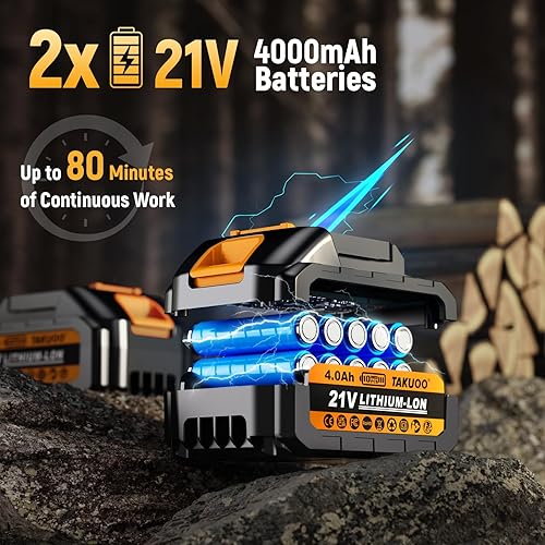 Miniatura 4 de Takuoo Sierra de Poste Eléctrica 2-EN-1 de 8 Pulgadas, Mini Motosierra Inalámbrica con Poste de Extensión, Sierra de Poste con Batería de 21V