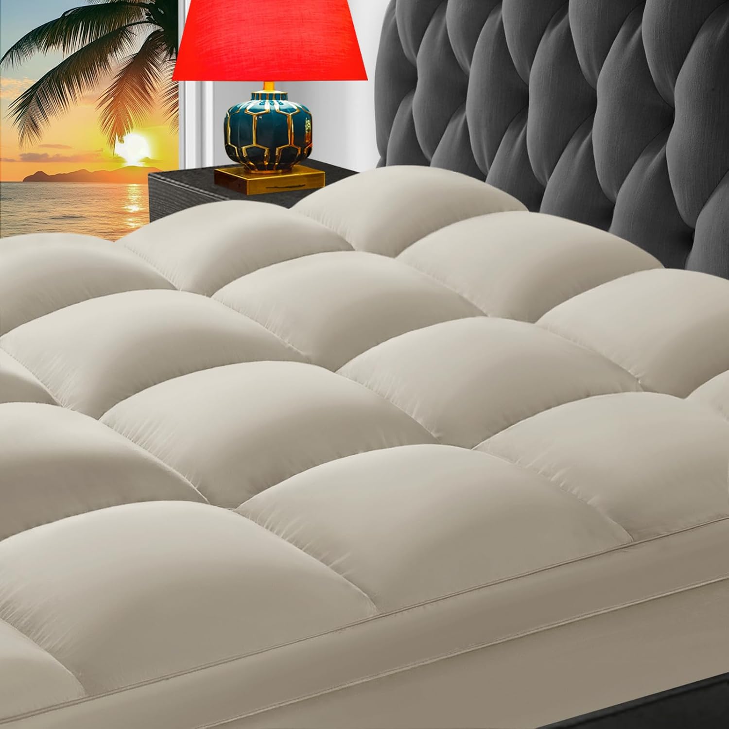 CHOKIT King Mattress Topper, Extra Thick Pillow Top Mattress Pad for Back Pain Relief, Cooling Bed Topper Mattress Cover with 8-21 Inch Deep Pocket