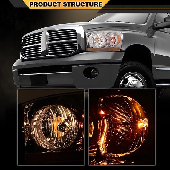 CNNELL Headlights w/Bulbs Fit Dodge Ram 1500 2006-2008