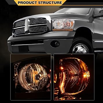 CNNELL Headlights w/Bulbs Fit Dodge Ram 1500 2006-2008