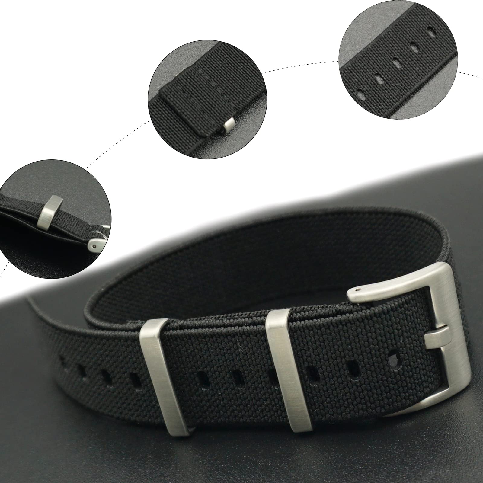 Bracelet de Montre en Cuir, Bracelet de Montre Rechange en Nylon élastique Parachute Militaire français 20 mm/22 mm, Accessoire hypoallergénique