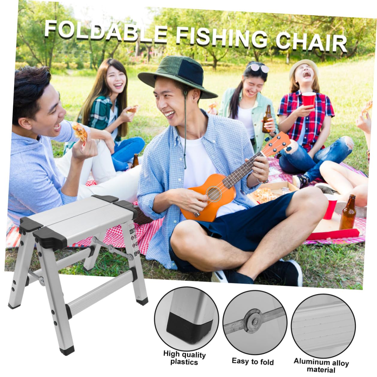 Toyvian Scala Pieghevole in Lega di Alluminio Sedile da Trekking, Sgabello Pieghevole Portatile per Pesca e Attività Outdoor, Sedia Multifunzione Leggera per Casa, Ufficio e Campeggio