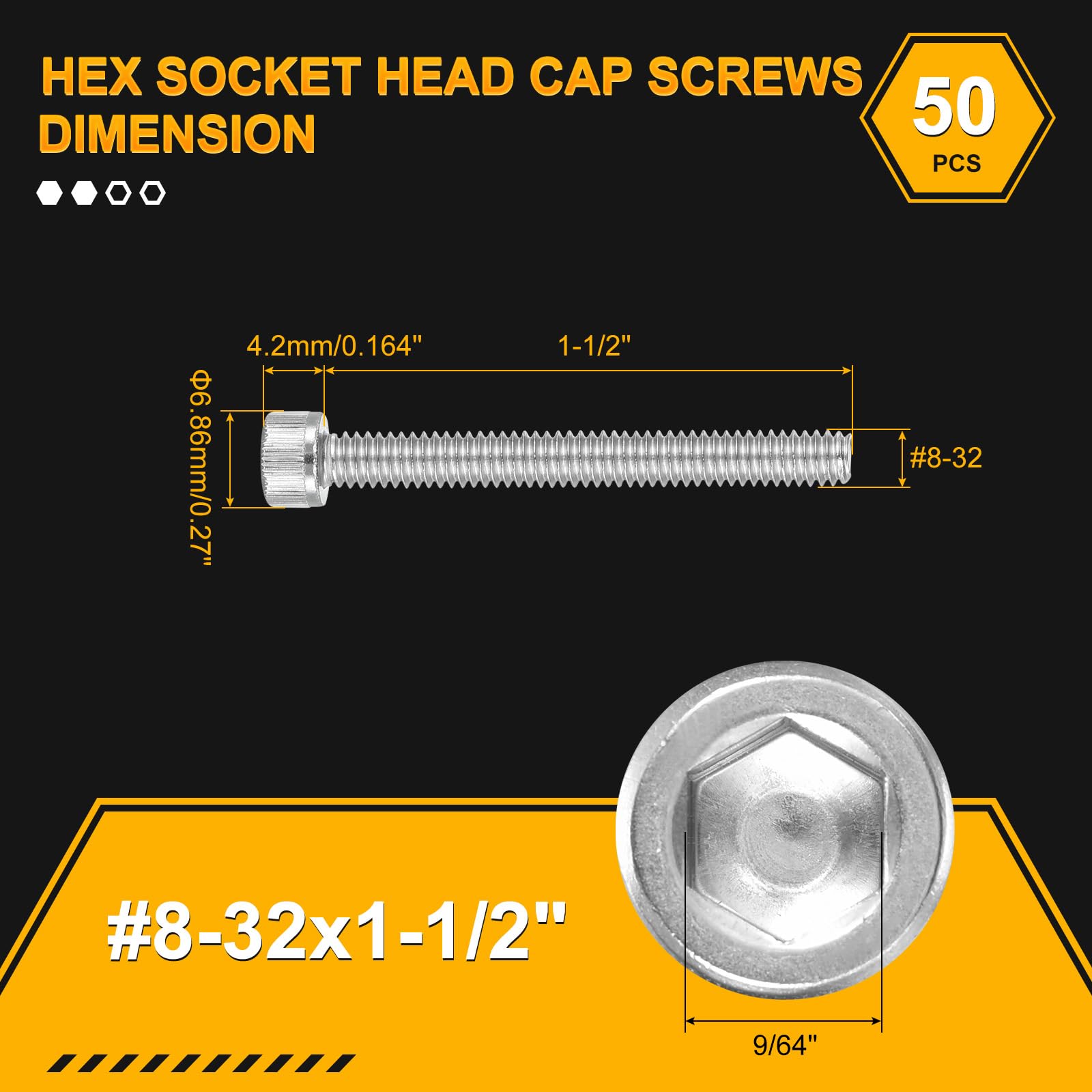 DTGN #8-32x1-1/2" Socket Head Cap Screws Bolts, 50Pack, Good for Road Bicycle Mountain Bike, Auto, Motorcycle - Image 2