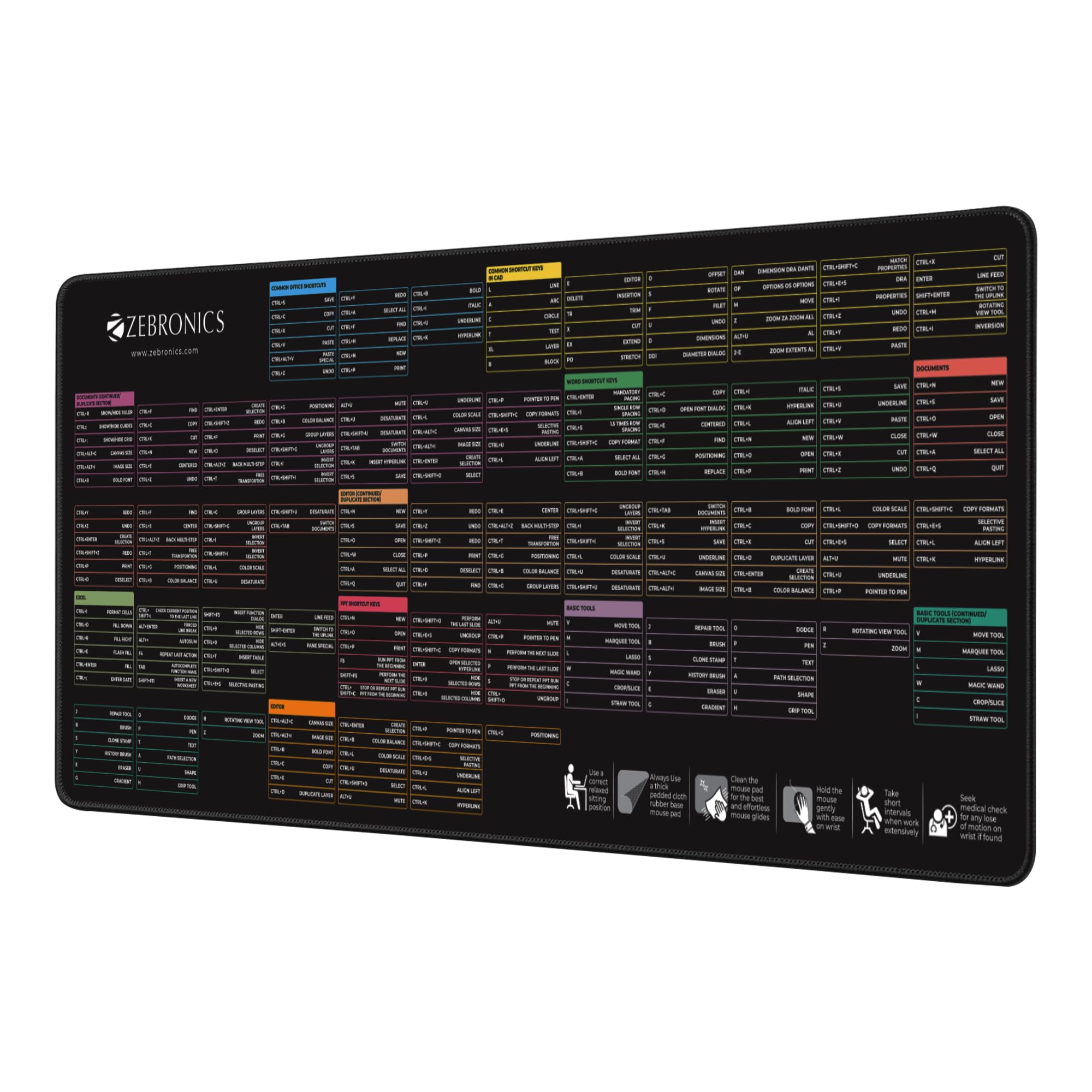 Zebronics Mouse Pad, 80 x 30 x 0.2 cm Extended Size, Ultra-Smooth Glide, Anti-Slip Rubber Base, Anti-Fray Edges, Durable Build, Comfortable Surface (MSP XL, Shortcut Key)-picture-28