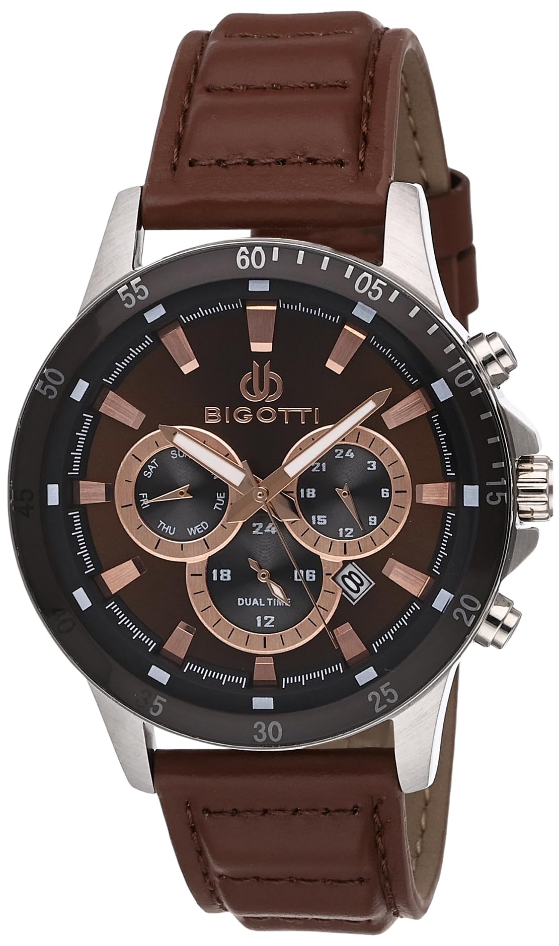 Bigotti MilanoBigotti BG.1.10321-2 Milano Leather Strap Watch for Men, Dark Brown