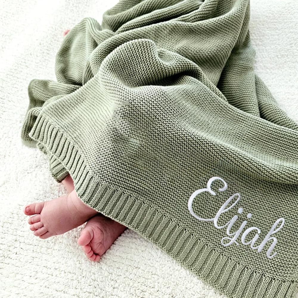 Luxury Personalized Baby Blanket, Embroidered Name Baby Blanket, Soft Breathable Cotton Knit Baby Blanket, Newborn Baby Gift, Baby Gift