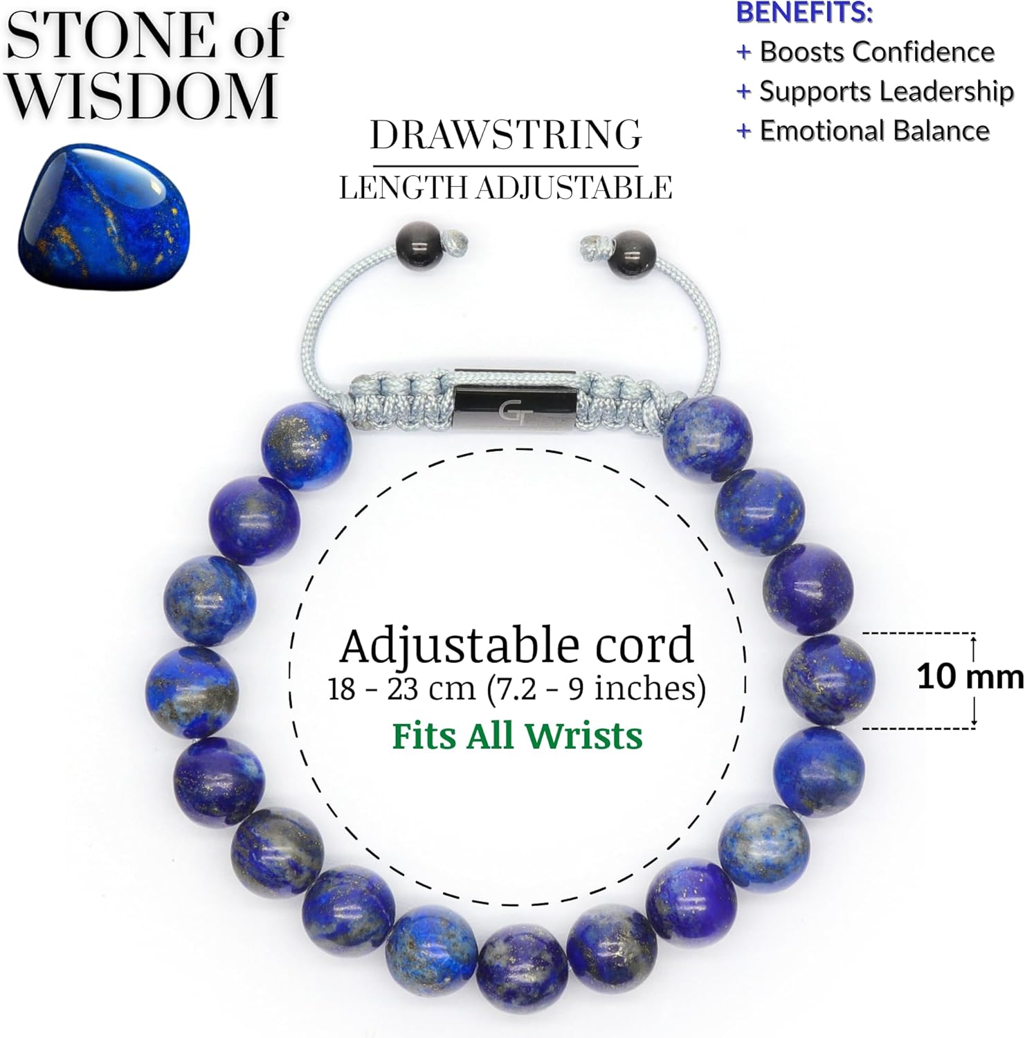 GT collection 2 PIECE SET - Men's Beaded Bracelet And Flatbead Bracelet | Gift for Men | One Size Fits All | Used for Its Grounding Effects | 100% Natural | Adjustable Bracelet for Men with Gemstones