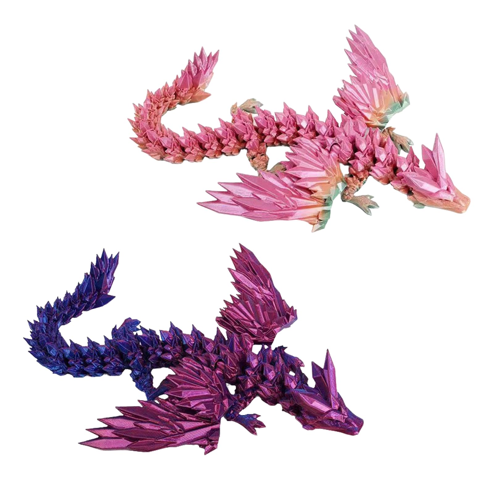 2 Pack 3D Printed Flying Dragon with Wings 22cm Articulated Dragon Toy 3D Printed Crystal Wing Dragon Bendable and Flexible Fidget Gifts Christmas Easter Birthdays Fun Desk Décor (style A)