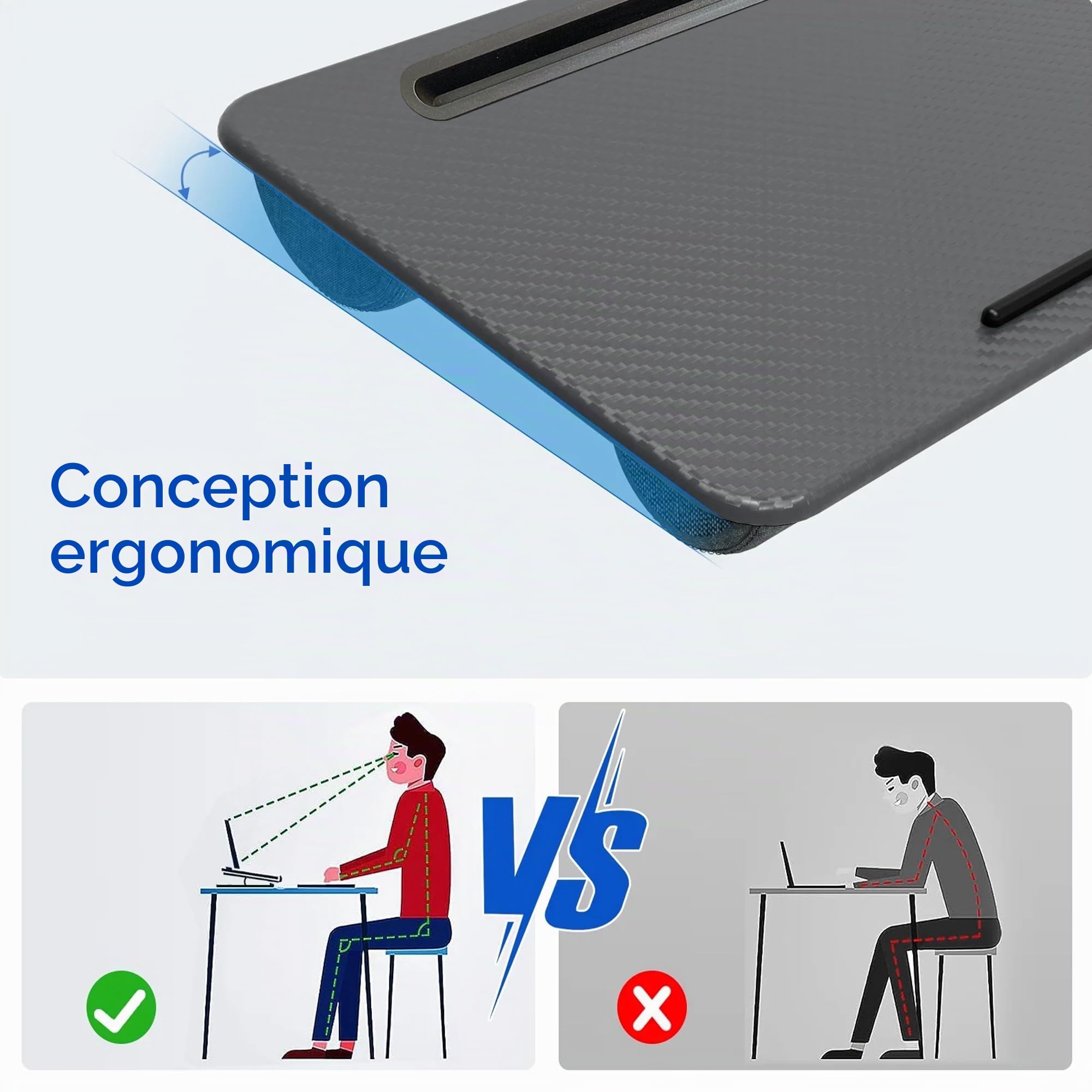 Plateau rembourré pour ordinateur portable avec coussin - Plateau rembourré pour ordinateur portable - Tapis de souris intégré et support pour téléphone portable - Léger - Pour canapé, lit, tablette