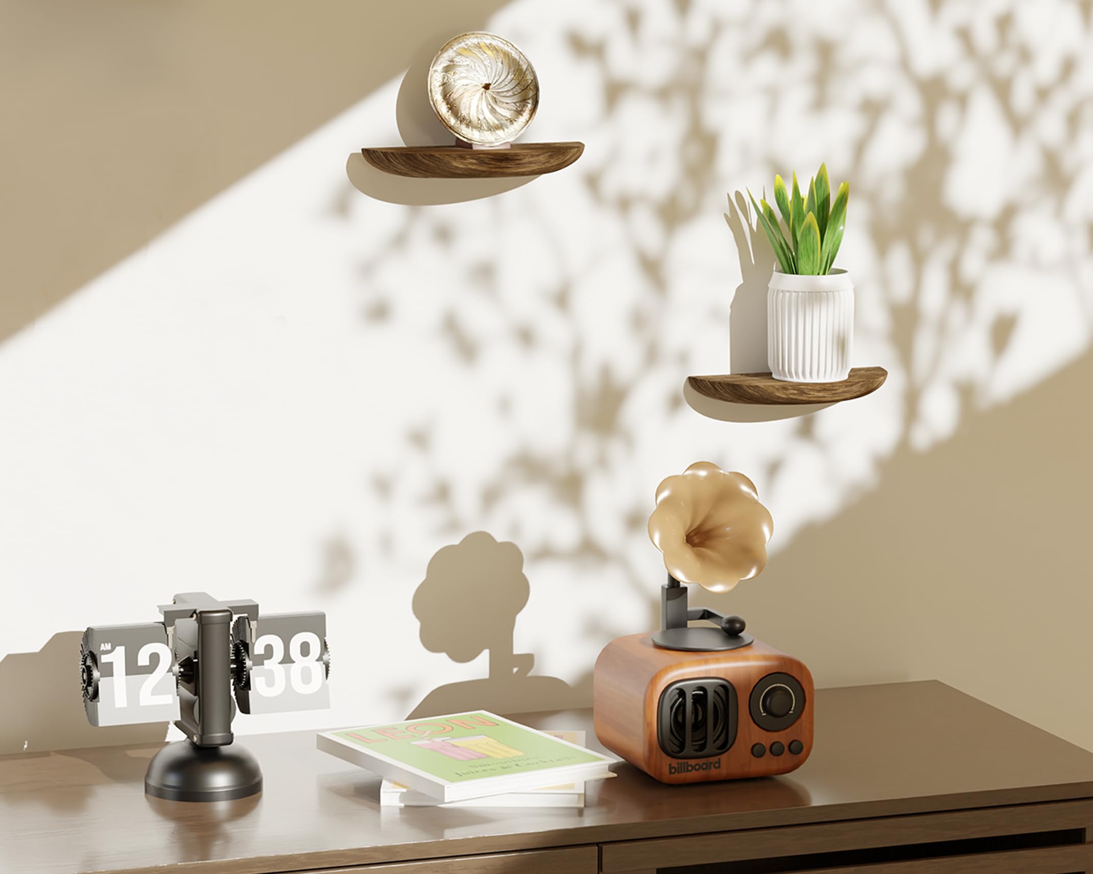 QsQueen Solid Wood Half Round Floating Wall Shelves | Elegant Floating Shelves, Elevate Your Space. Perfect for Living Rooms, Bathrooms, Bedrooms, Offices, Children's Rooms