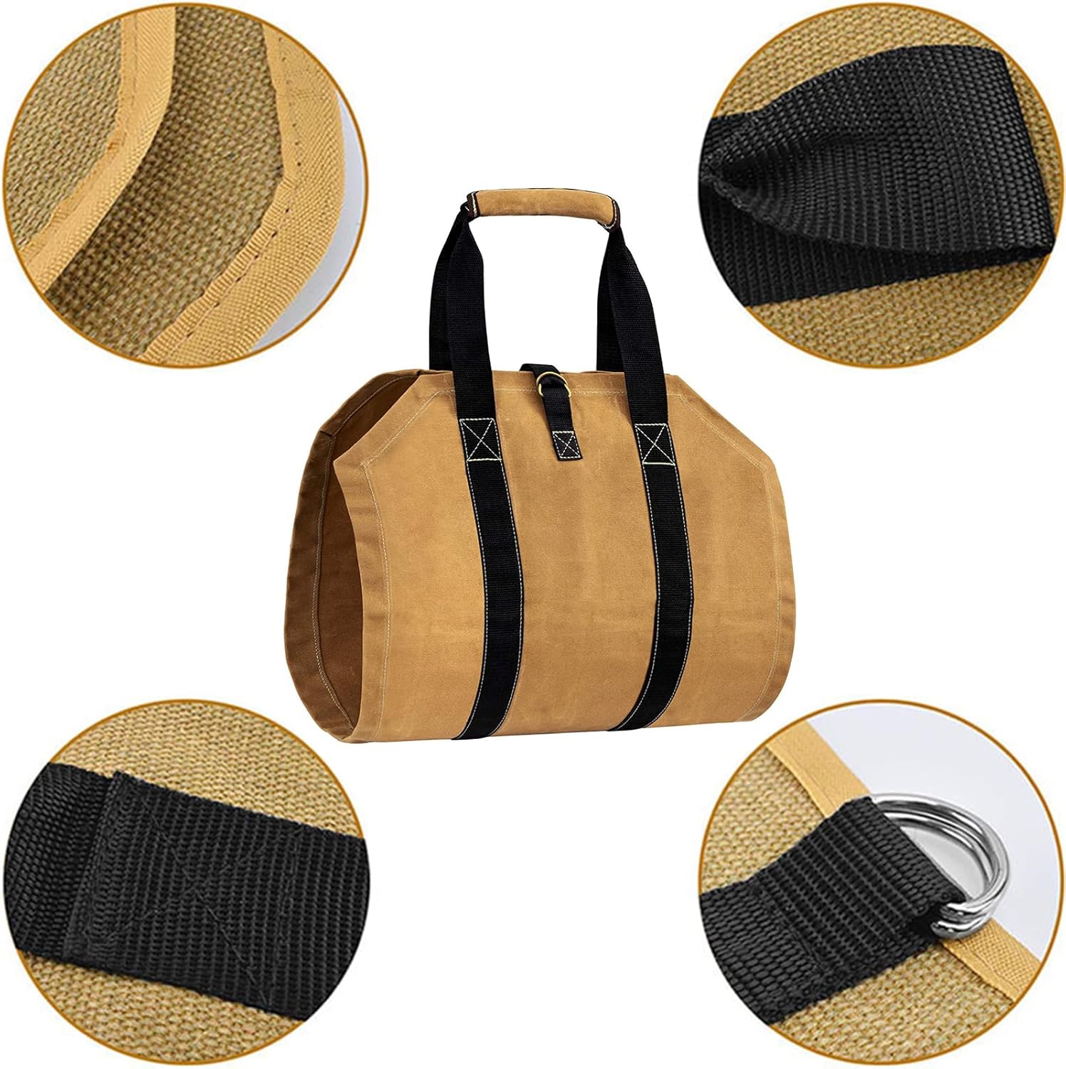 Canvas Log Carrier Bag Heavy Duty Water Resistant Firewood Log Tote Bag Carrier for Indoor Stoves Firewood Carry Bag Holder with Handles for Outdoor Camping Trip (39.4''x18'', Brown) - Image 4