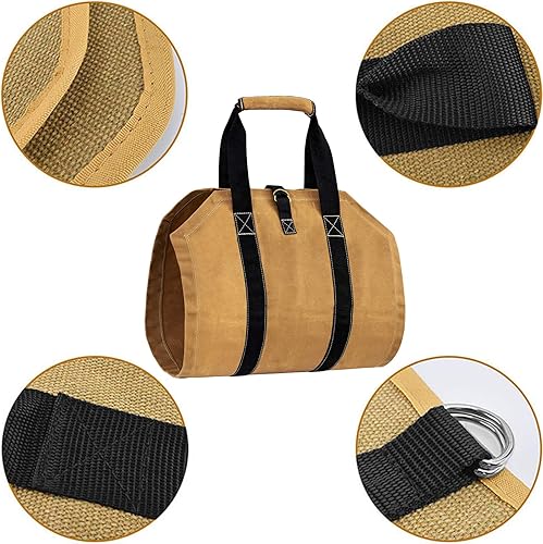Miniatura 4 de Bolsa de transporte de troncos de lona, resistente al agua, para estufas de interior, bolsa de transporte de leña con asas para acampar al aire