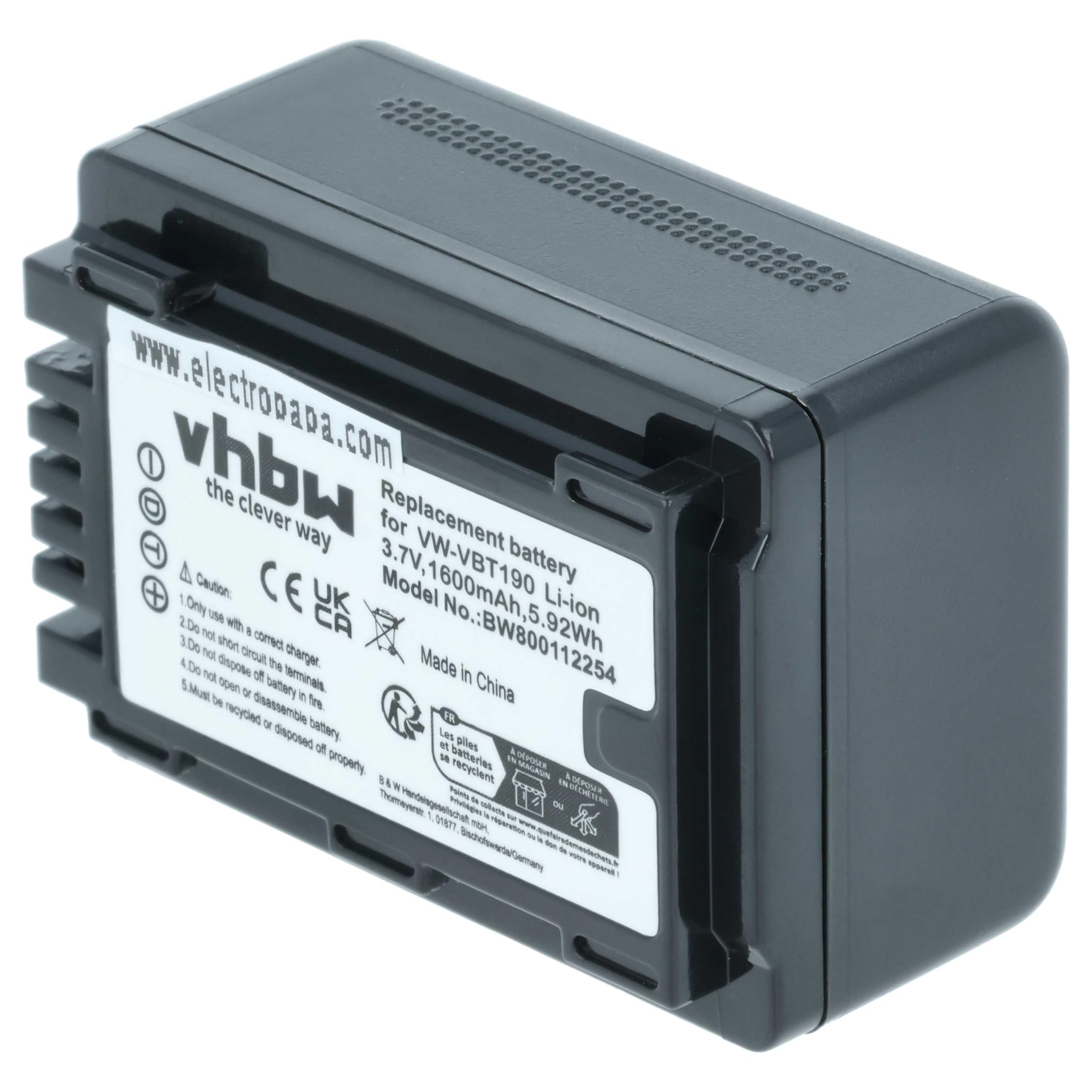 vhbw 2X batería Compatible con Panasonic HC-W580, HC-W850EB, HC-WX979 cámara de vídeo (1600 mAh, 3,6 V, Li-Ion) con Chip