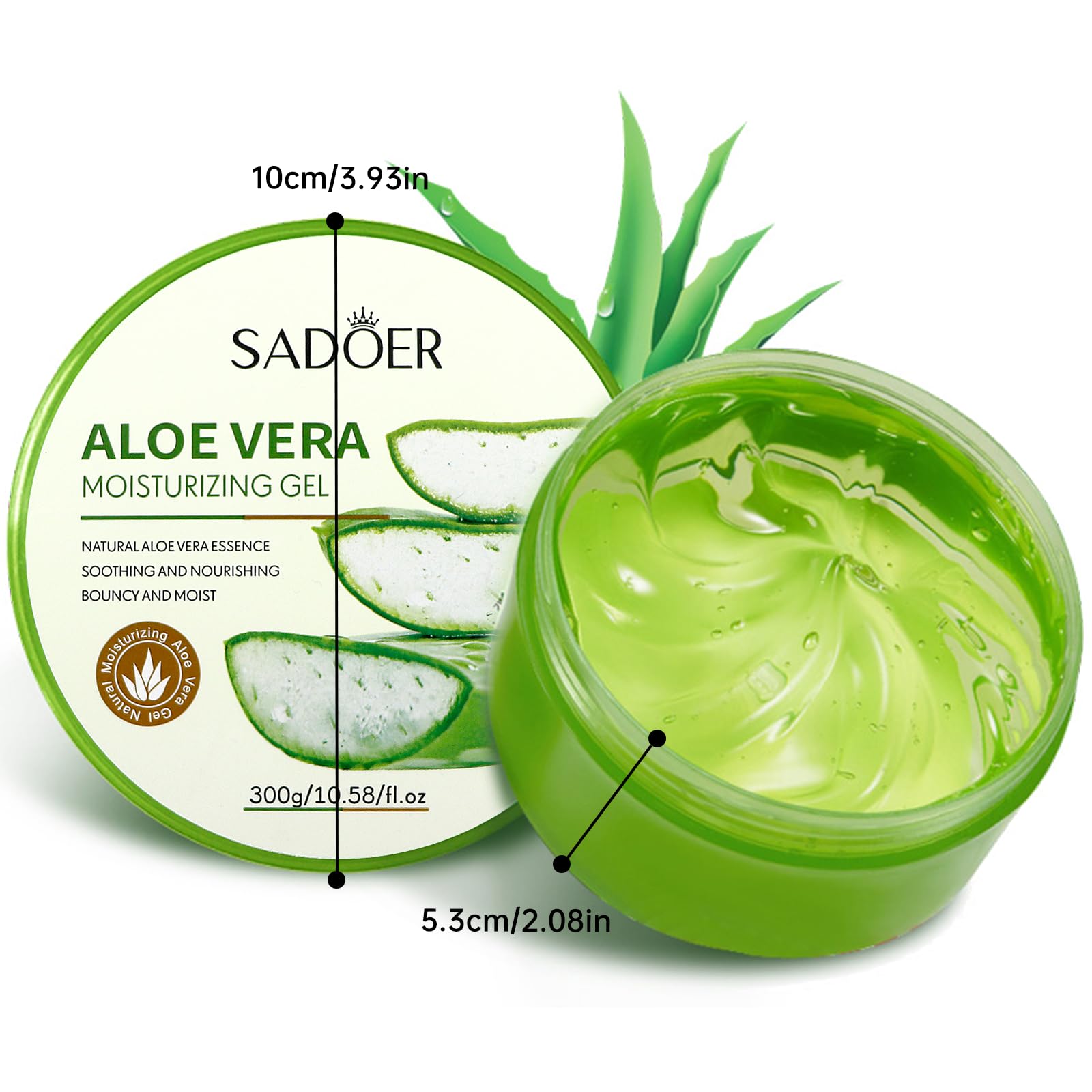 2x300ml Organic Aloe Vera Gel,Natural Moisturising Cream for Sunburn Repair Dry Skin, Sensitive Skin - Image 2