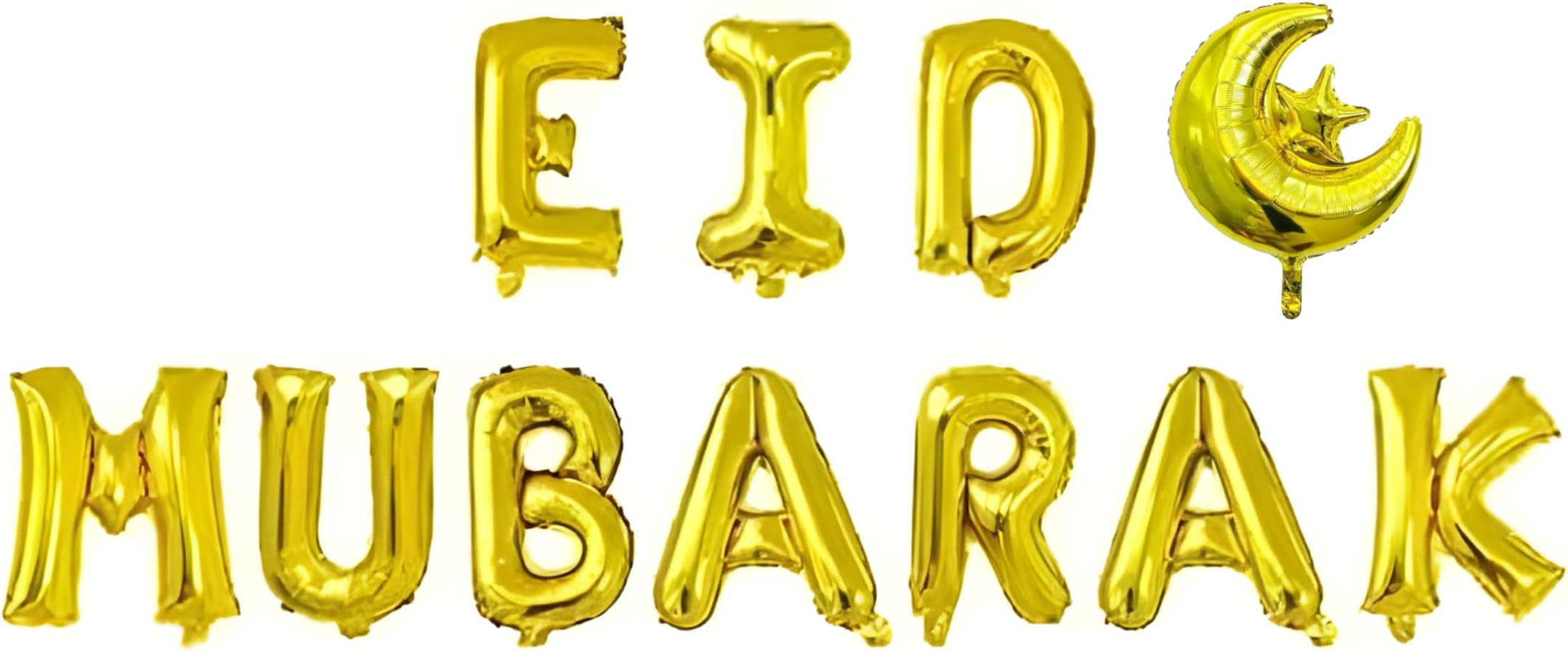 Eid Mubarak Banner with Golden Star & Crescent Moon Foil Balloon for Eid Decorations | Eid Mubarak Balloon Banner Gold for Home and Wall Islamic Decorations
