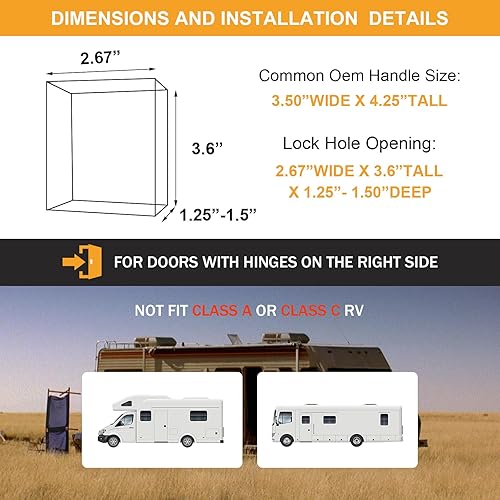 Miniatura 3 de Cerradura de puerta de entrada de remolque de viaje RV con cerrojo de paleta, cerradura de llave, negro, pestillo de puerta 100% metal para cámper