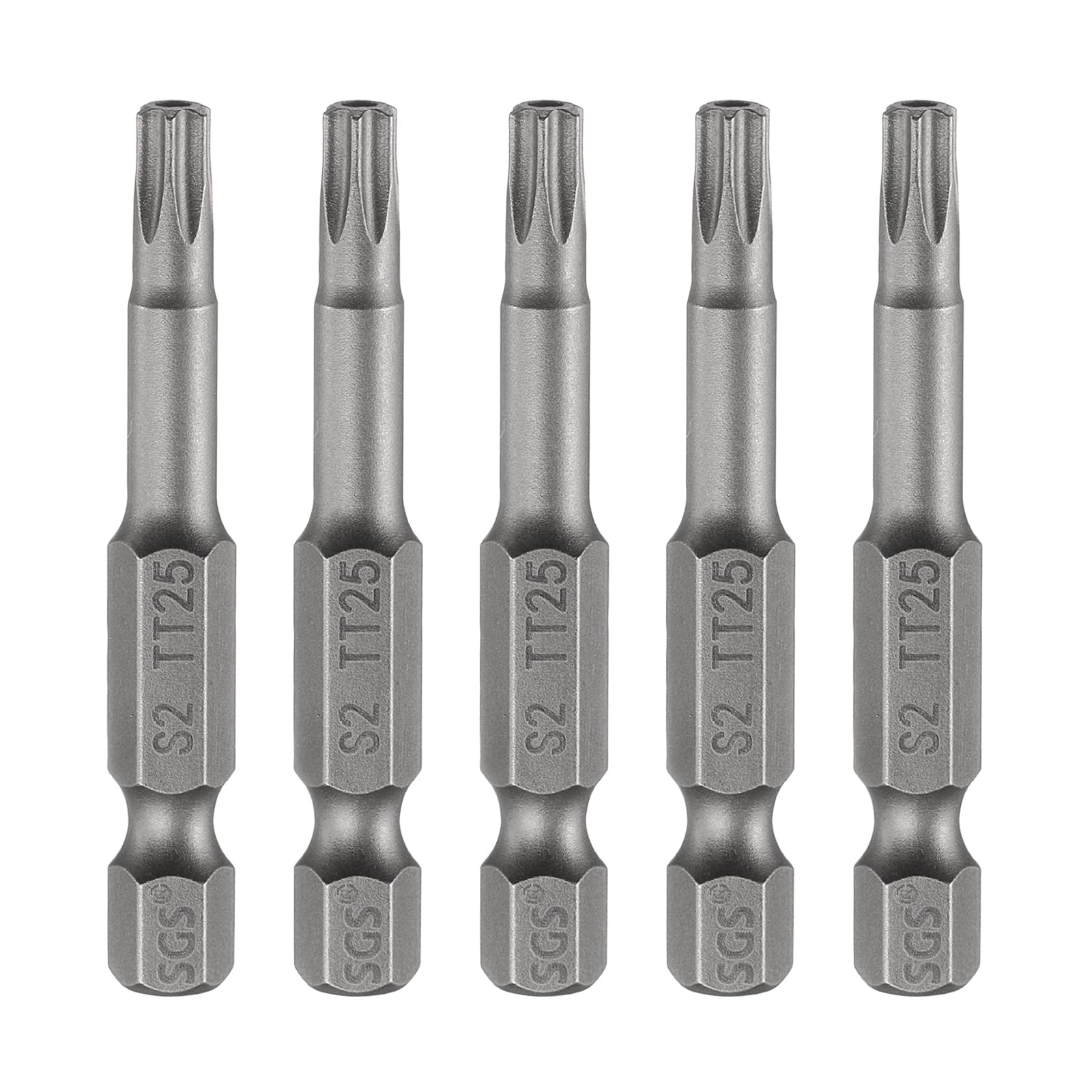 sourcing map 5pcs TT25 Security Torx Head Screwdriver Bit 2" (50mm) Long 1/4" Hex Shank Magnetic Tamper Proof 6 Point Star Screw Driver Drill Bits S2 Steel Hole Tip Industrial Power Tools