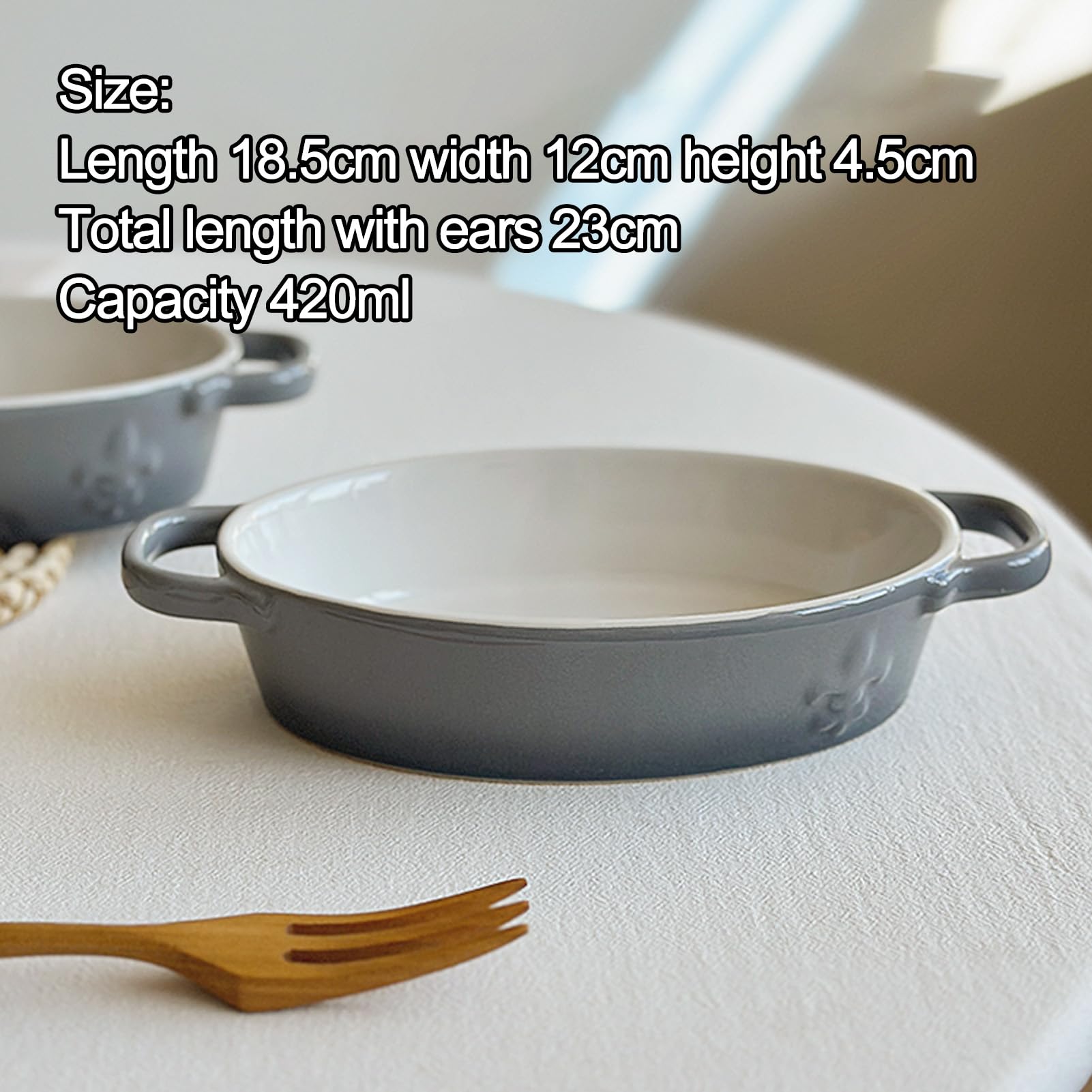 Dxcaicc Lasagne Dish High Temperature Underglaze Color Ceramic Quantity Optional Baking Dishes Gradient Gray Blue Oval Baking Tray with Ears Creative Home Plate,1 Piece