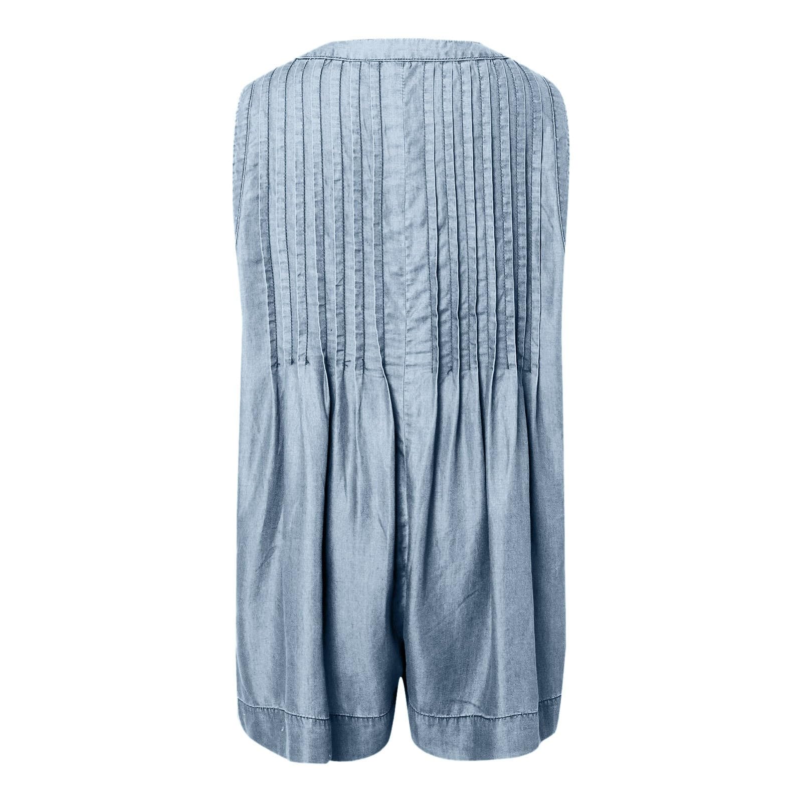 Generisch Mujer Casual Sin Mangas Corbata Delantera Denim Romper Mono Pantalones Cortos Jean Con Bolsillo