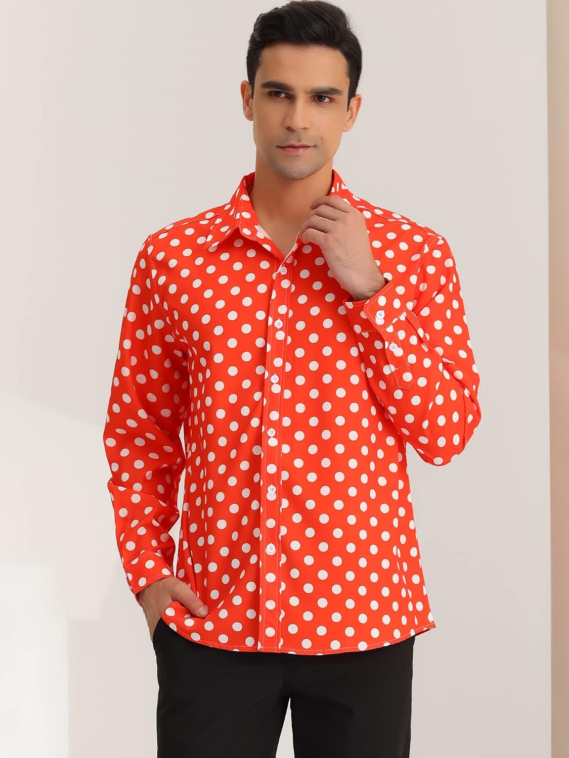 Lars Amadeus Men's Polka Dots Print Dress Shirt Button Down Long Sleeves Casual Shirts