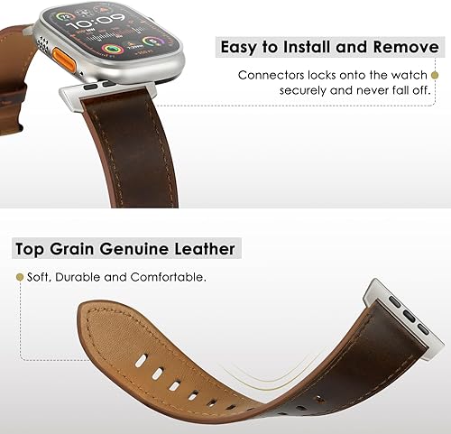 Vista 45 de UUPWPOKT Correa de cuero compatible con Apple Watch Ultra 3/2/1 Band de 1.929 in, 1.811 in, 1.772 in, 1.732 in, 1.654 in, correa de cuero genuino