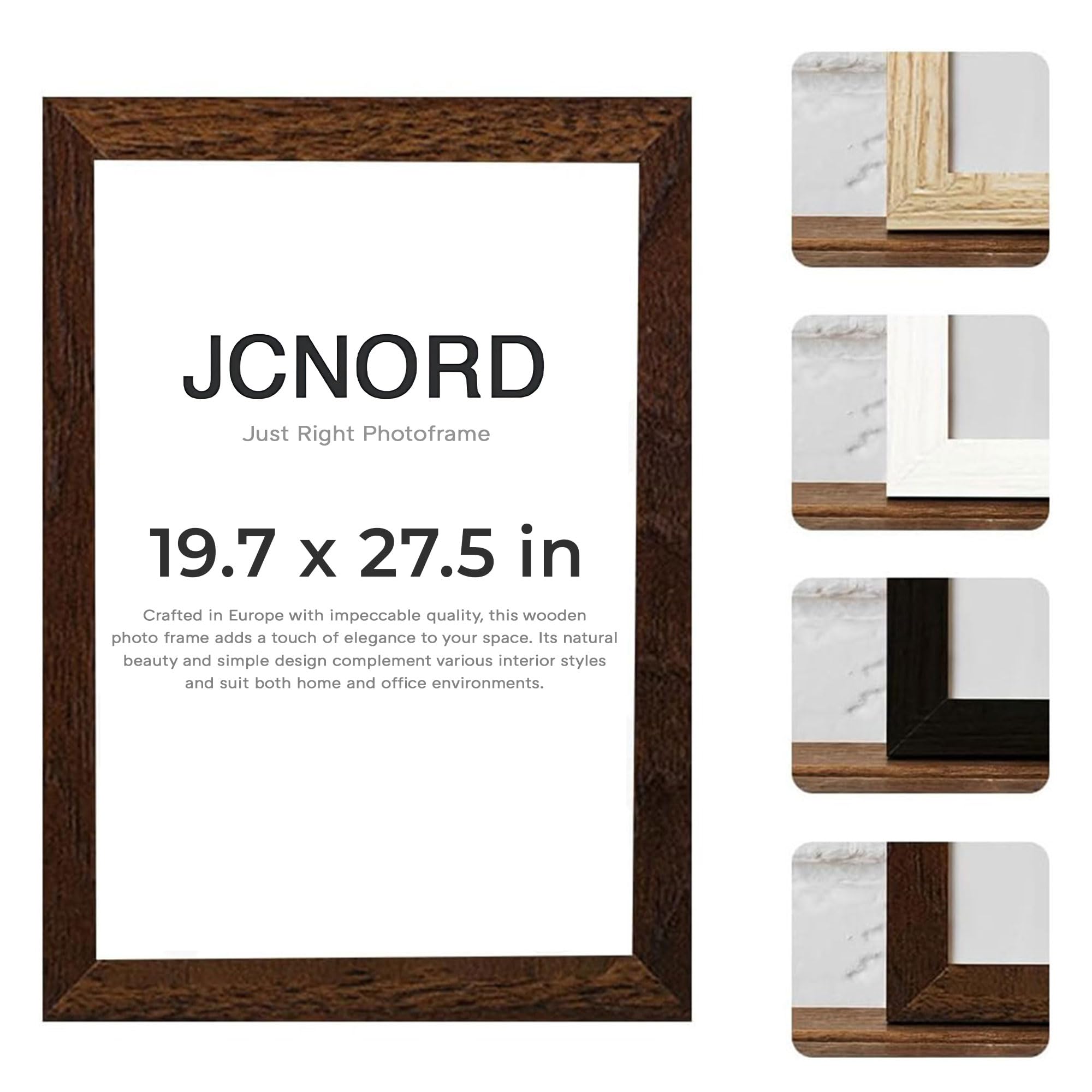 JCNORD MDF Walnut Wooden Picture Frame 50x70 cm with Shatterproof Acrylic Glass | Modern Photo Frame for Walls and Tables