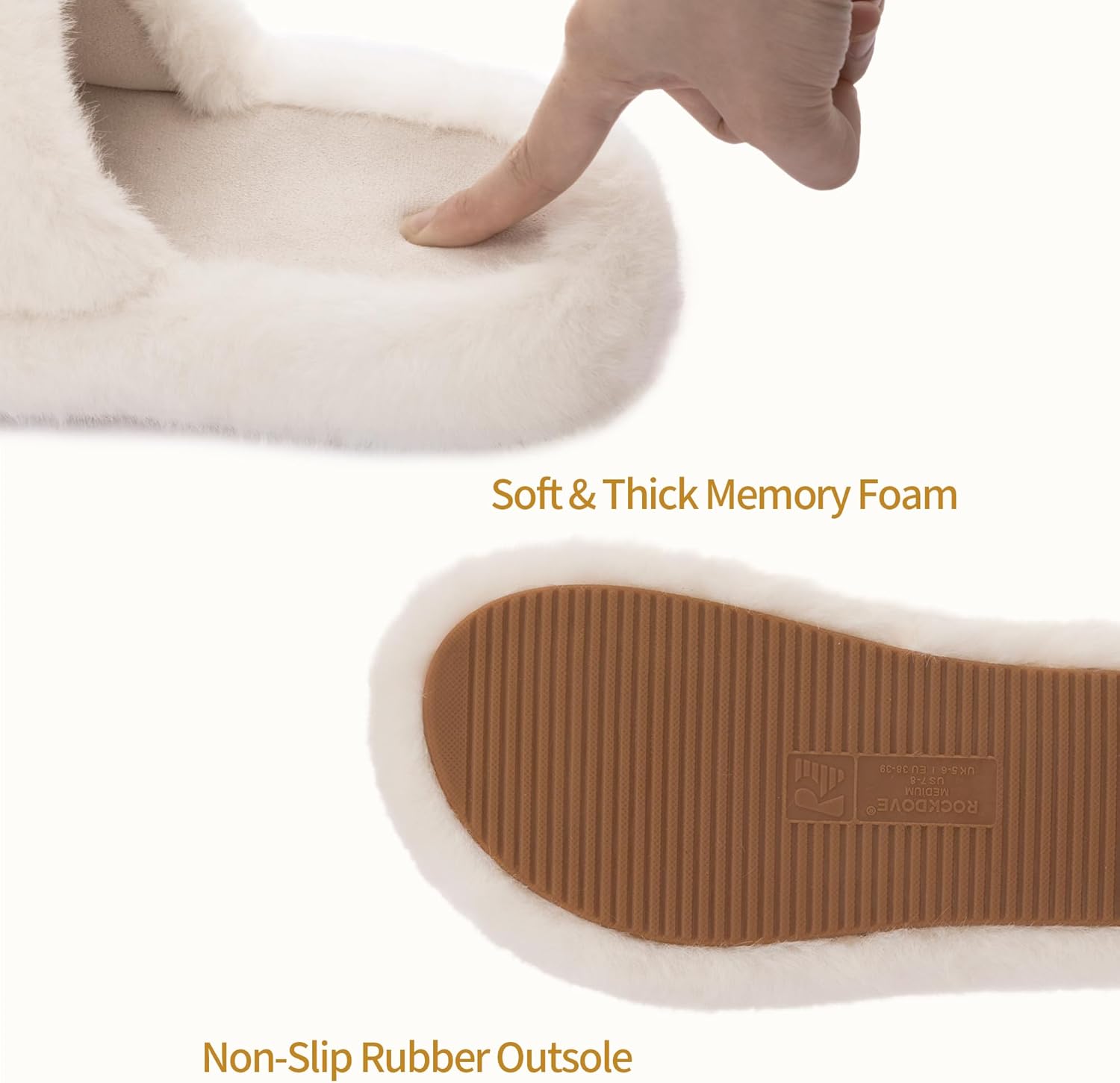 RockDove Womens Furrie Faux Fur Slide Slippers Arch Support Memory Foam Non Slip Indoor Outdoor Washable Gift Ready - Image 4