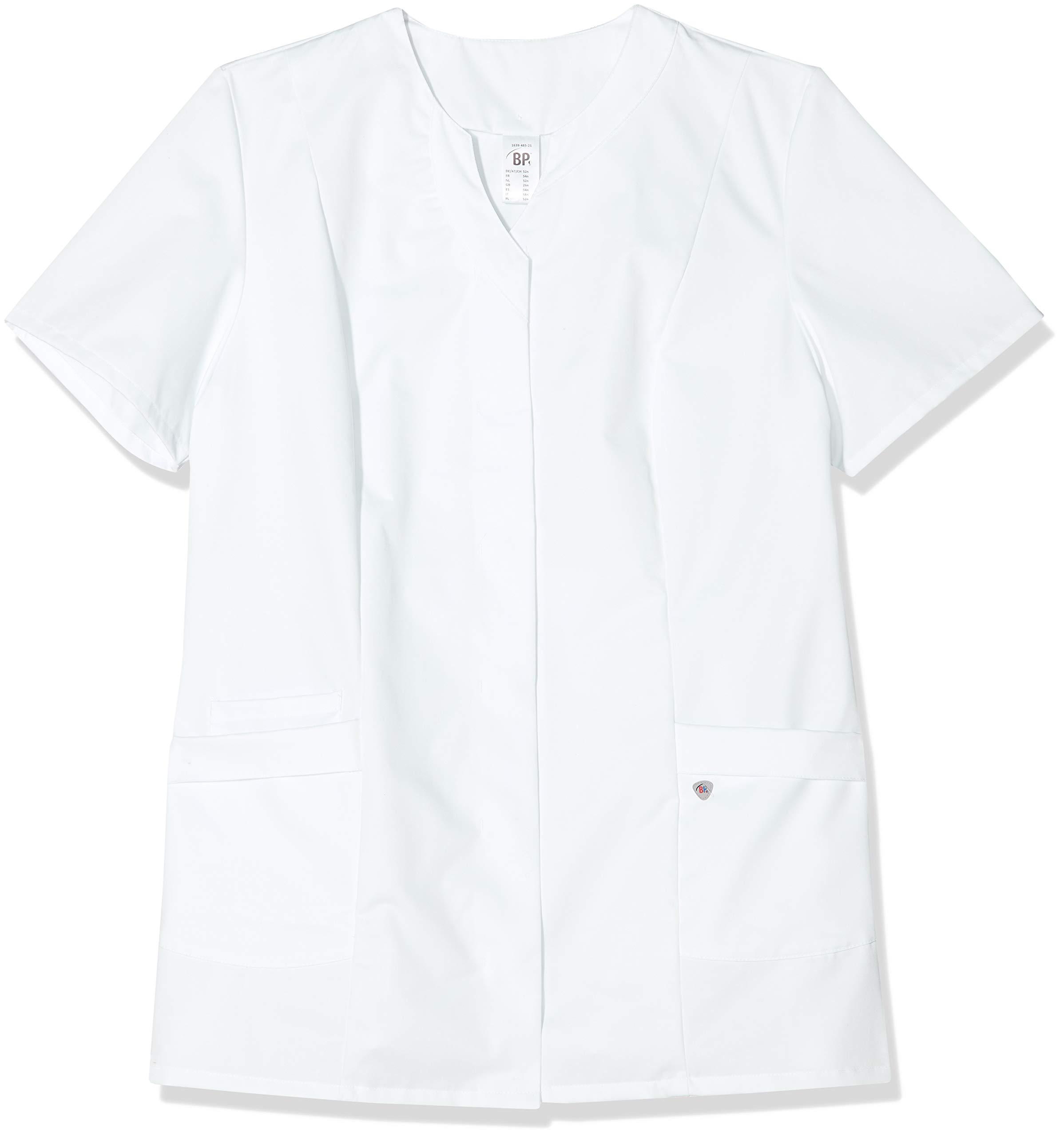 BP 1639-485-21/26n, Women's tunic, 1/2 sleeve, V-neck with concealed press-stud band 215,00 g/m², fabric blend, Color white, Size 26n