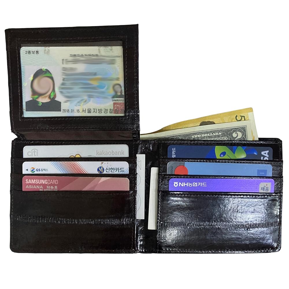 Amazon.com: Genuine Eel Skin Leather Bifold Wallet For Men
