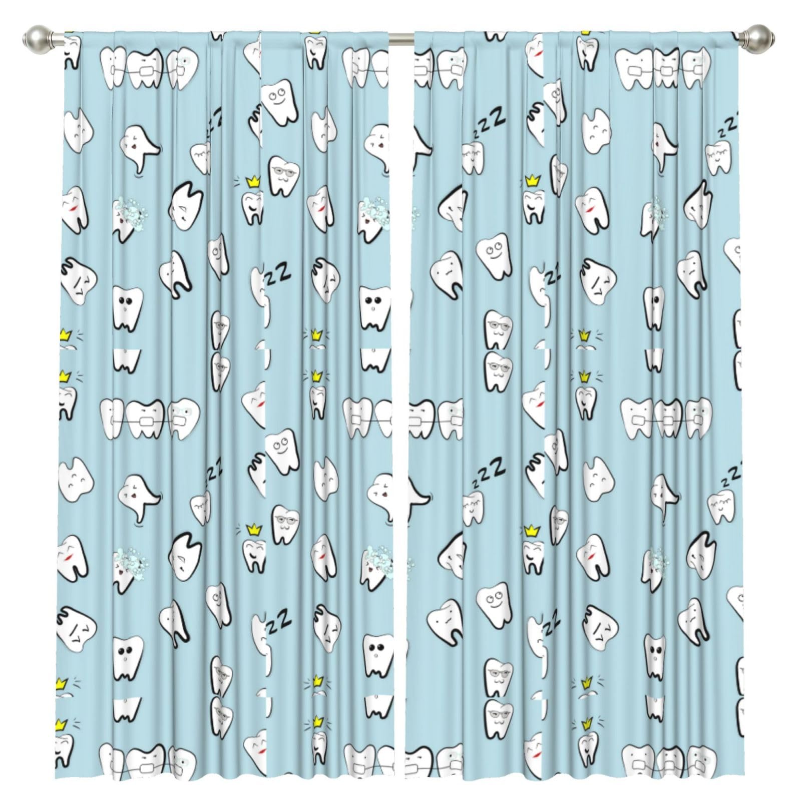 InOmak Teeth Pattern Tooth Dental Cartoon, 2 Panels Window Curtains 52 x 84 Inch Blackout Curtains for Living Room Bedroom