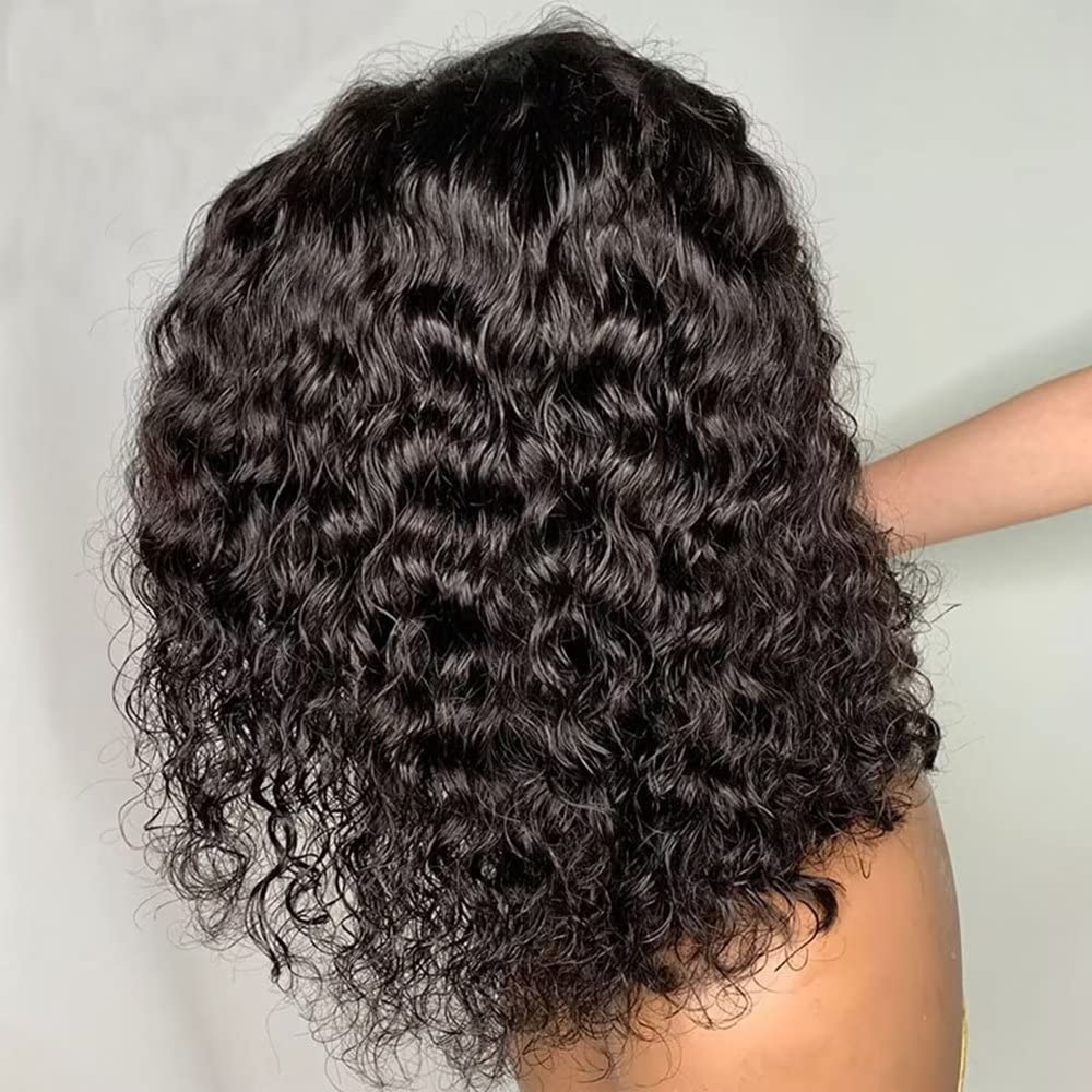 Imeya 10Inch Short Deep Curly Bob Wigs for Black Women 13x6 HD Transparent Water Wave Lace Front Wig Wet and Wavy Glueless Deep Wave Bob Wigs Pre Plucked With Baby Hair Natural Hairline 150% Density