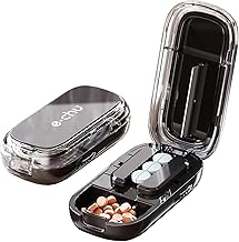 Zikenis Tablet Divider, Multiple Pill Cutter, for Small and Large Tablets, Tablet Cutter with Storage Compartment, for Travel & Pet, Daily Use (Black)