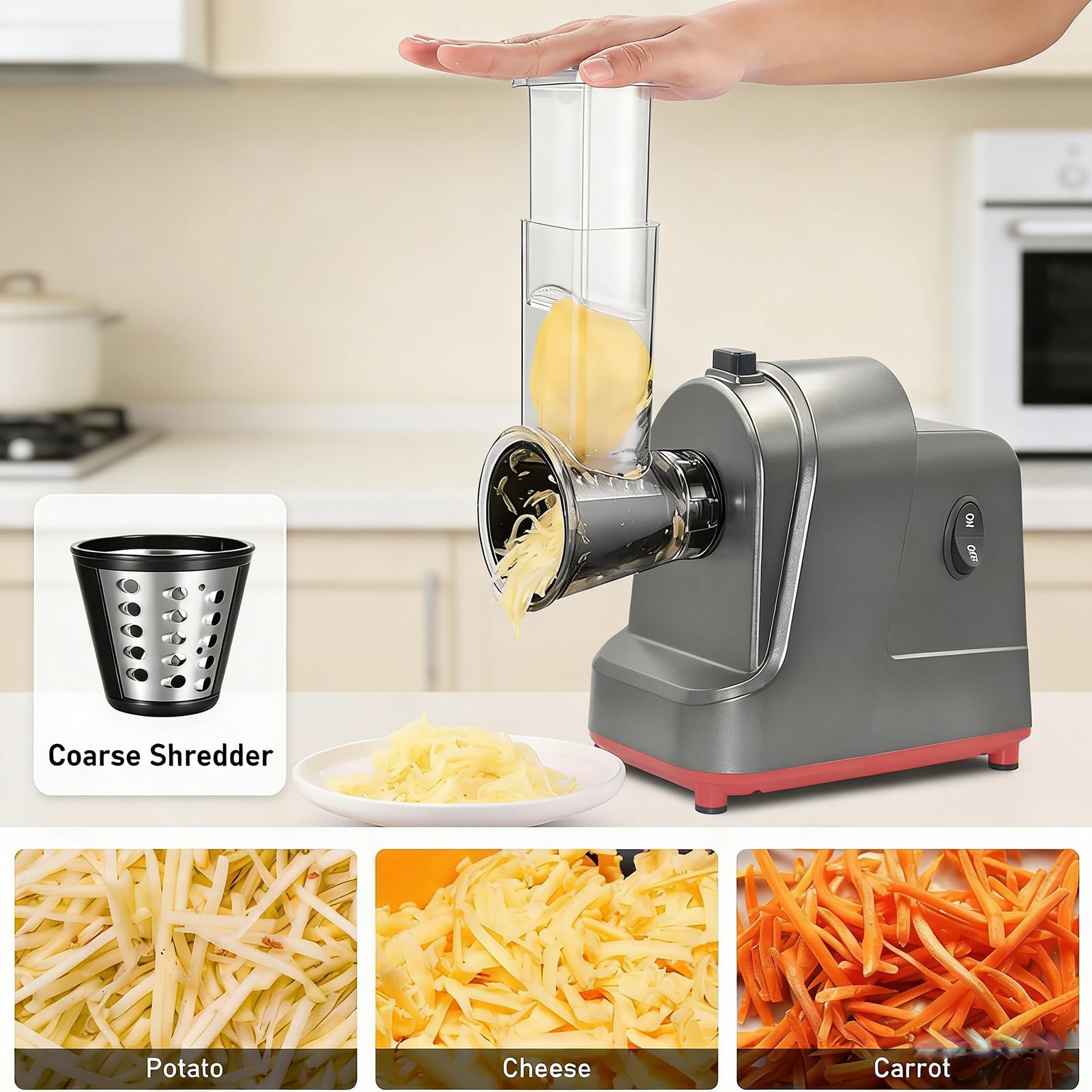 Cortador eléctrico de verduras – Procesador de alimentos resistente de gran capacidad con 4 cuchillas para cortar eficientemente zanahorias, papas y cebollas