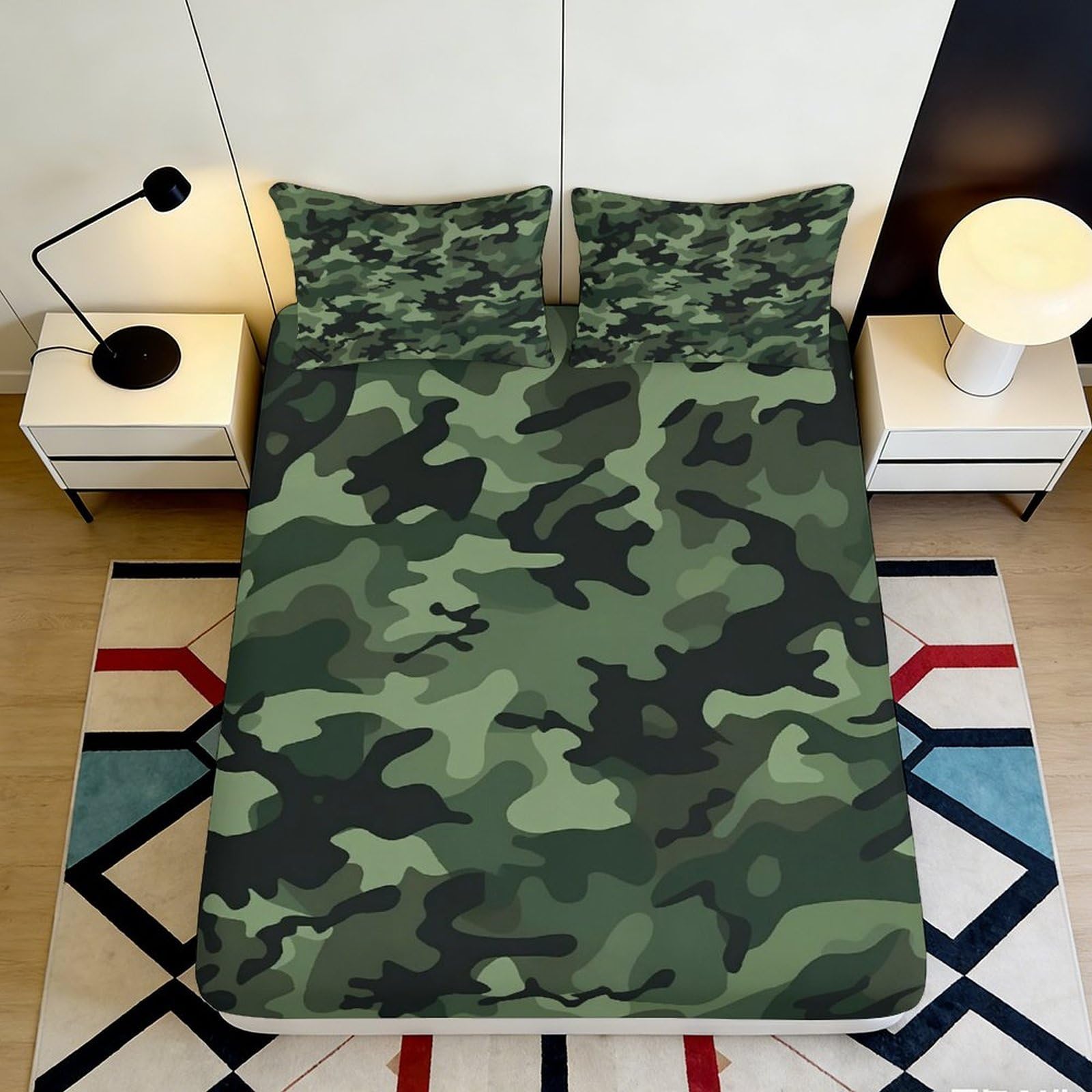 Pnayamiorkfel Style-8 3D Printed Camouflage Fitted Sheet Microfiber Soft Breathable Army Green Bed Sheet For Bedroom Dorm Decor Mattress Protection 90X200x25cm