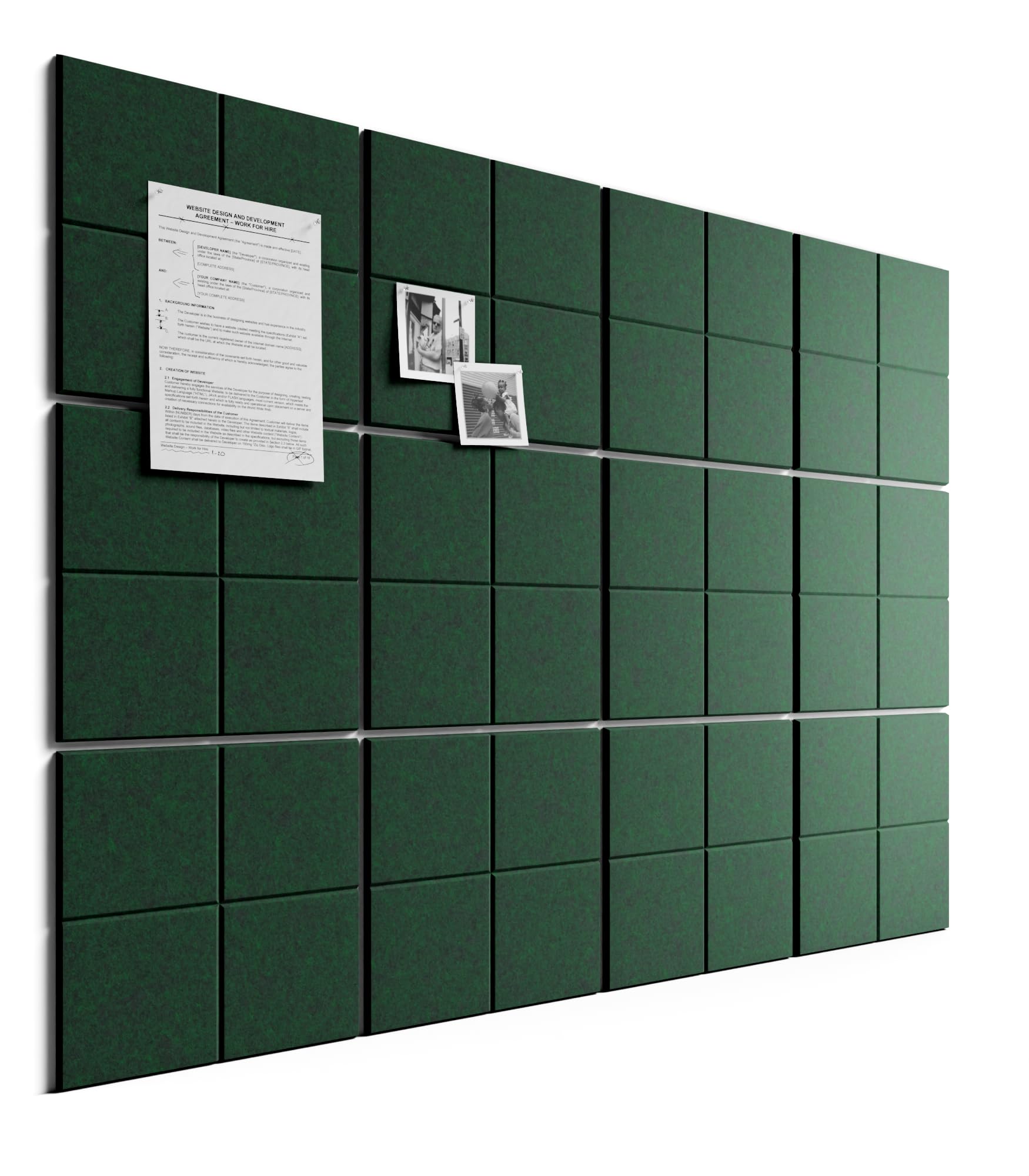 Bumusty Large Cork Board Alternative 47 x35 Felt Bulletin Board Tiles, with 30 Pushpins, 70 Adhesive Tabs, 12 Pack Slat Wall Paneling, Cork Boards for Office Push Pin Board Felt Board-Aurora Green