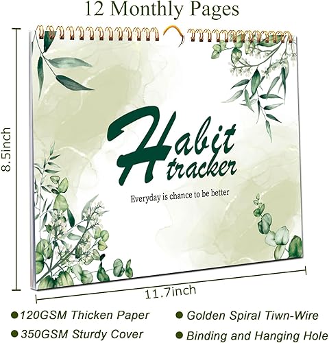 Miniatura 3 de Calendario de seguimiento de hábitos de 12 meses, sin fecha, diario semanal y de objetivos y hábitos con encuadernación en espiral, herramienta de