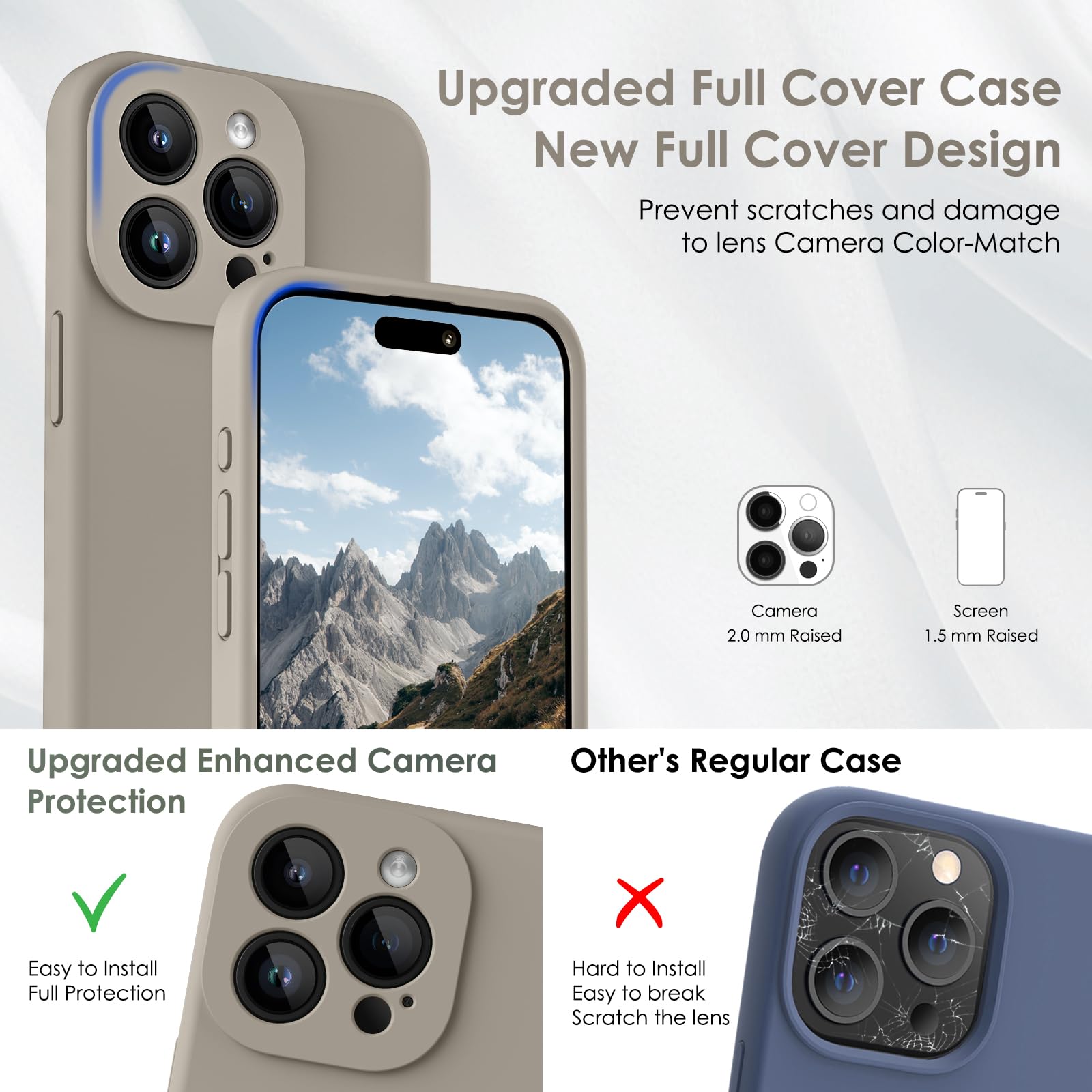 CALOOP Slim-Fit for iPhone 15 Pro Max Case,Skin Soft Liquid Silicone,Sturdy Hard Frame Shockproof Cover with Anti-Scratch Microfiber Lining,Full Protection for Screen and Lens,6.7 inch(Clay) - Image 3