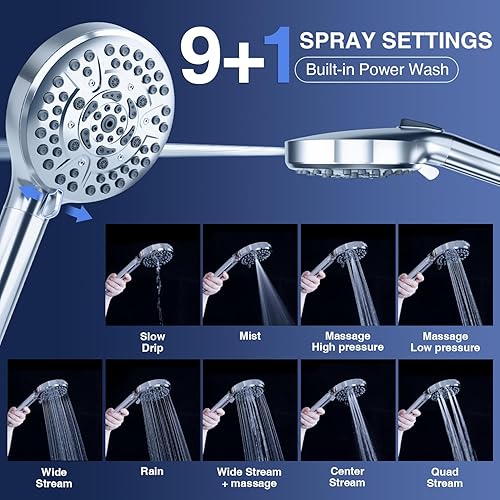 Miniatura 2 de PALAS Cabezal de ducha filtrado con mano, 10 modos de alta presión con filtros, lavado eléctrico incorporado, suaviza el agua dura, elimina el