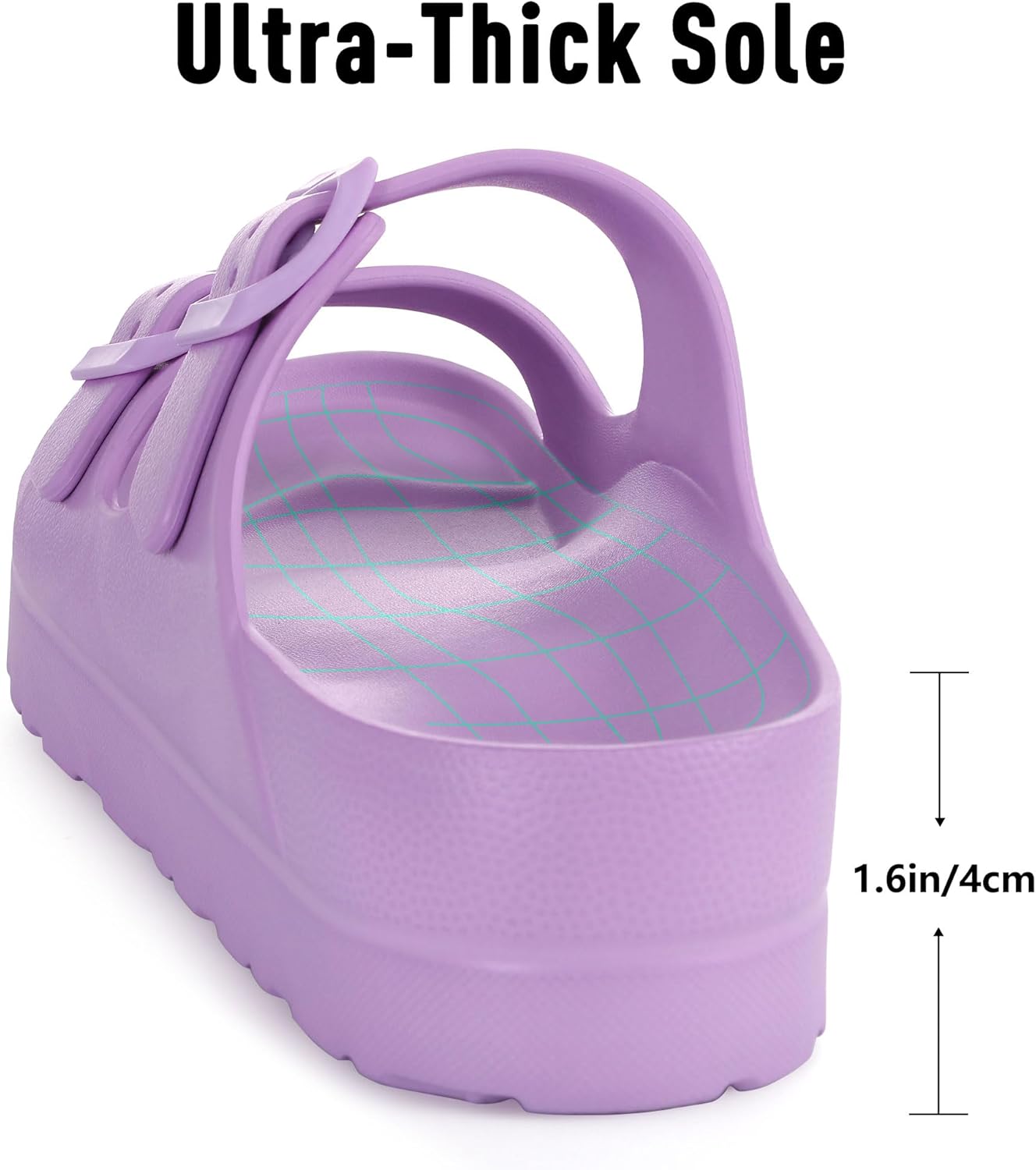 Women's Platform Sandals with Arch Support, Chunky Lightweight Foam Slip on Slides, Comfortable Summer Beach Sandals with Adjustable Buckle - Image 6